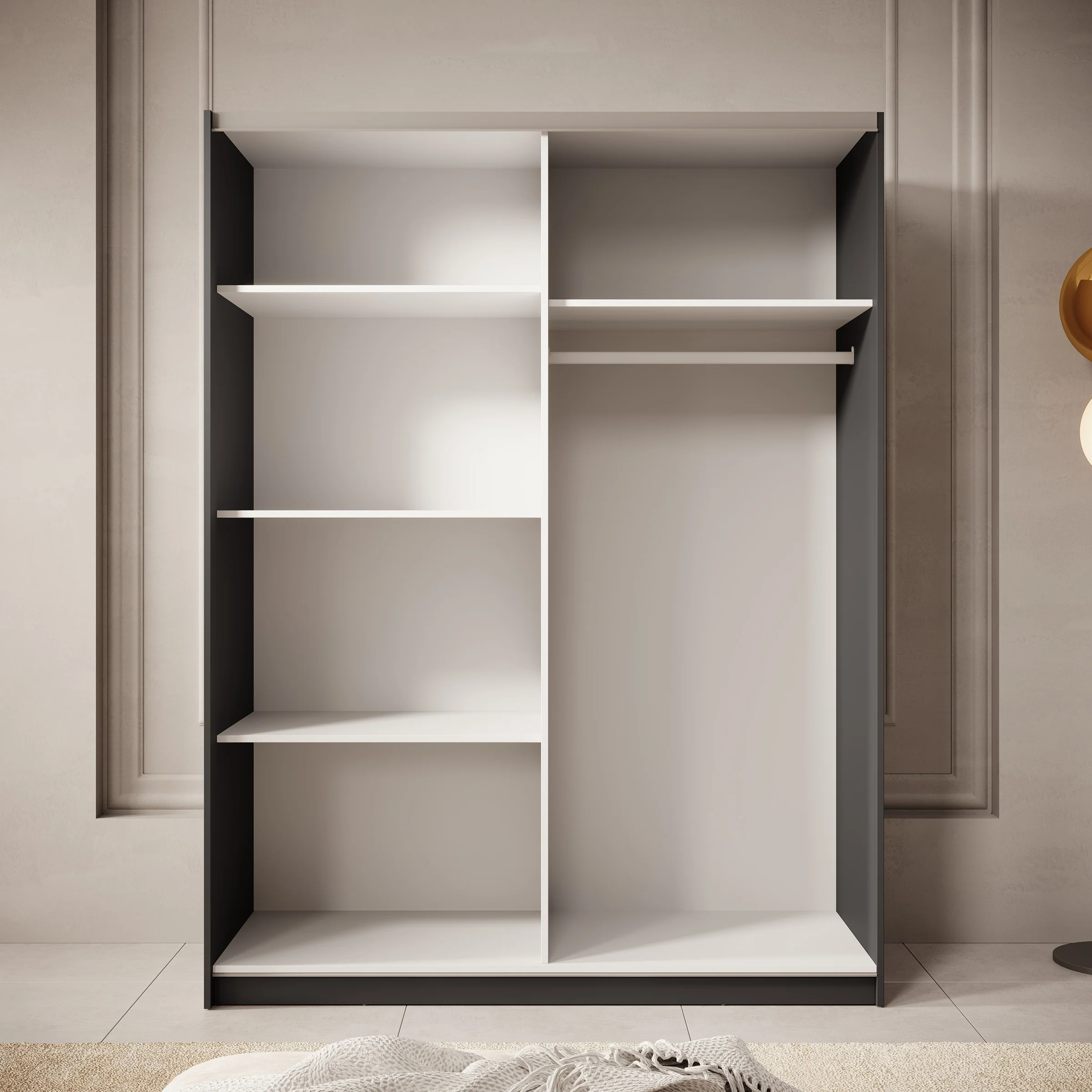 Boets - Kledingkast met schuifdeuren - Zwart/eiken - 150x64x199 cm - Image 2