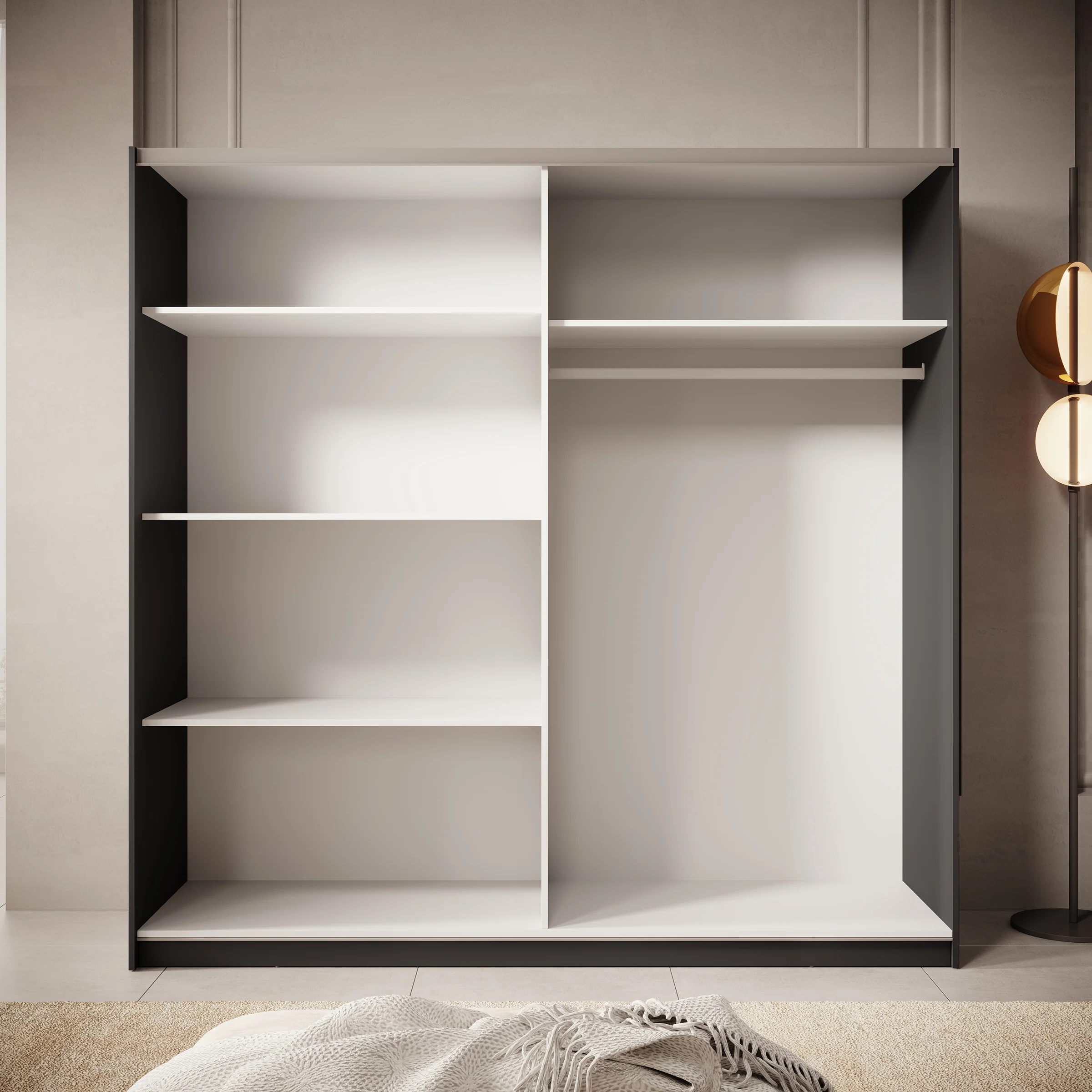 Boets - Kledingkast met schuifdeuren - Zwart/eiken - 200x64x199 cm - Image 2