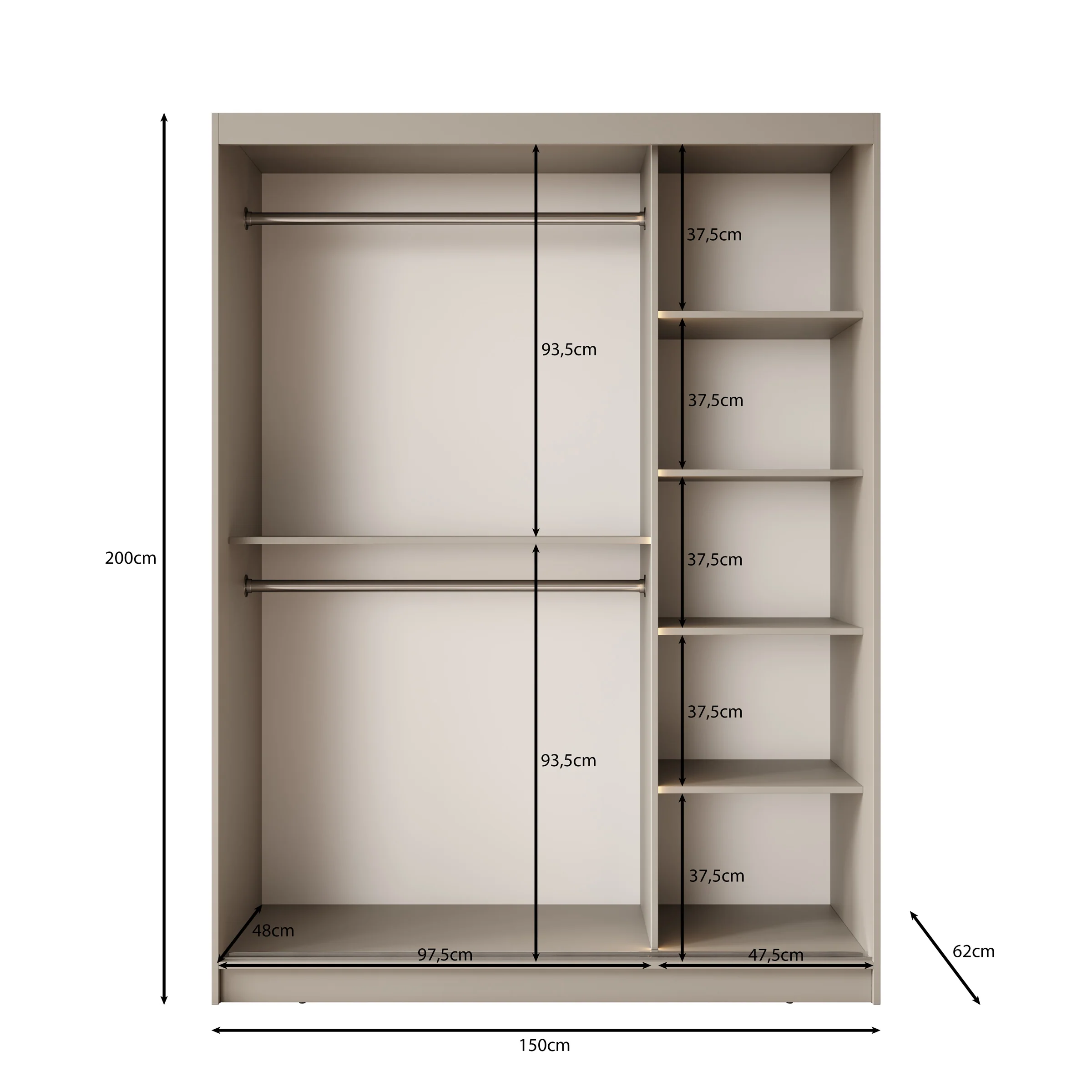Bravanti - Kledingkast - Beige - 150x62x200 cm - Image 5