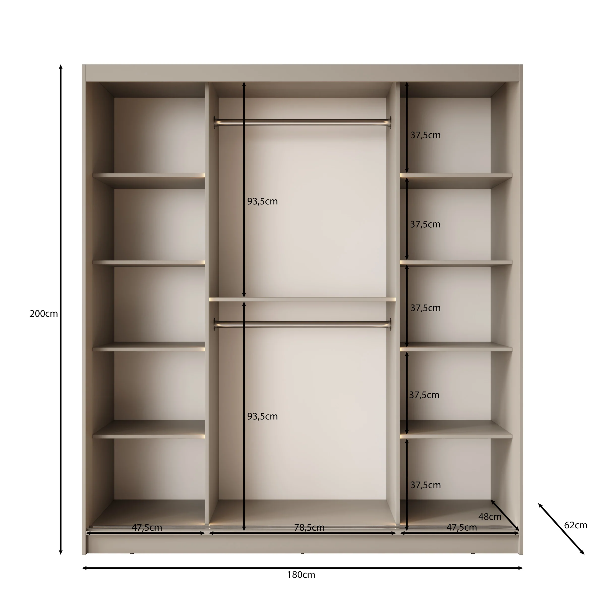 Bravanti - Kledingkast - Beige - 180x62x200 cm - Image 5