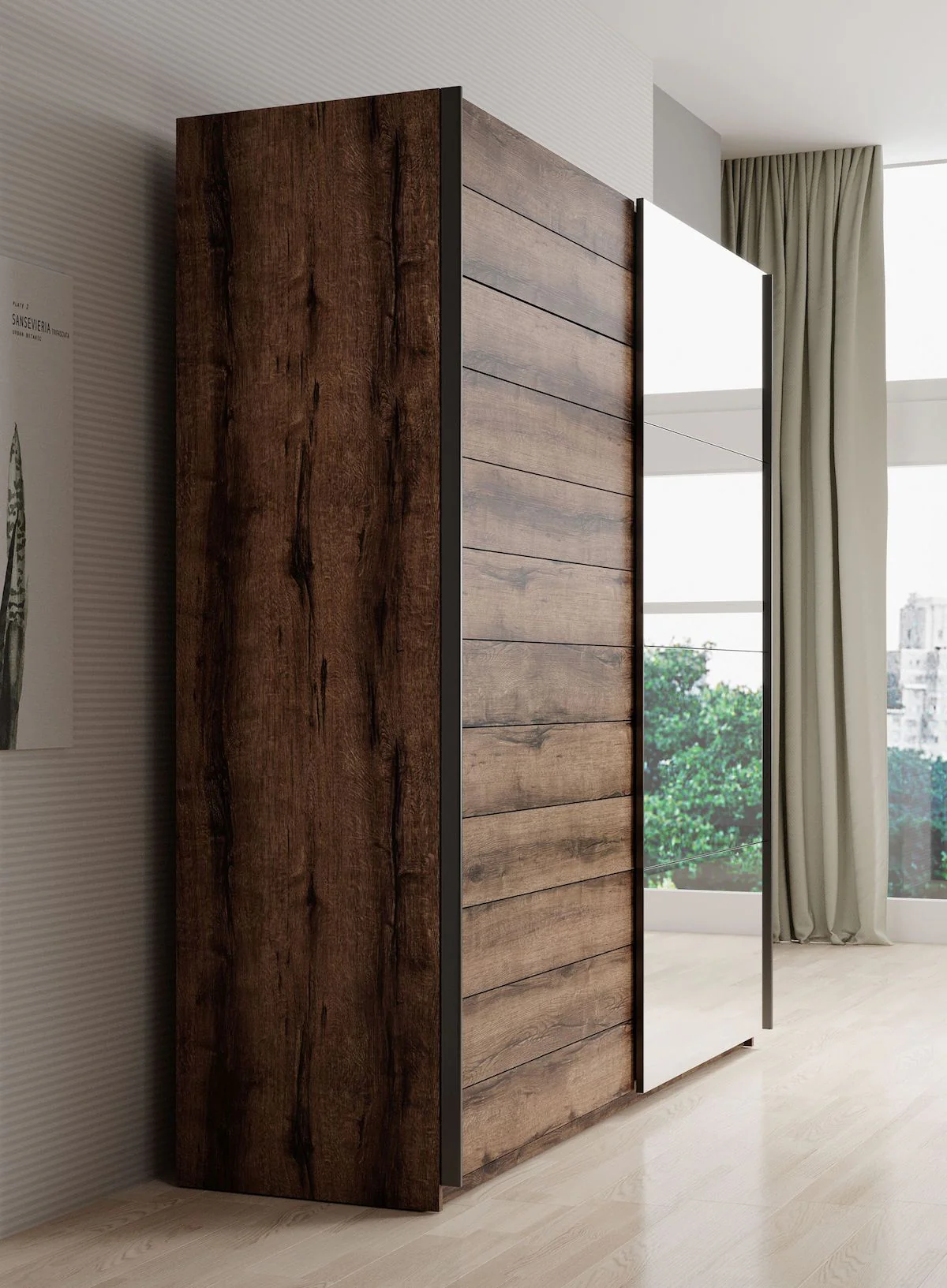 Brown - Kledingkast met schuifdeuren - Eiken - 180x57x210 cm - Image 3