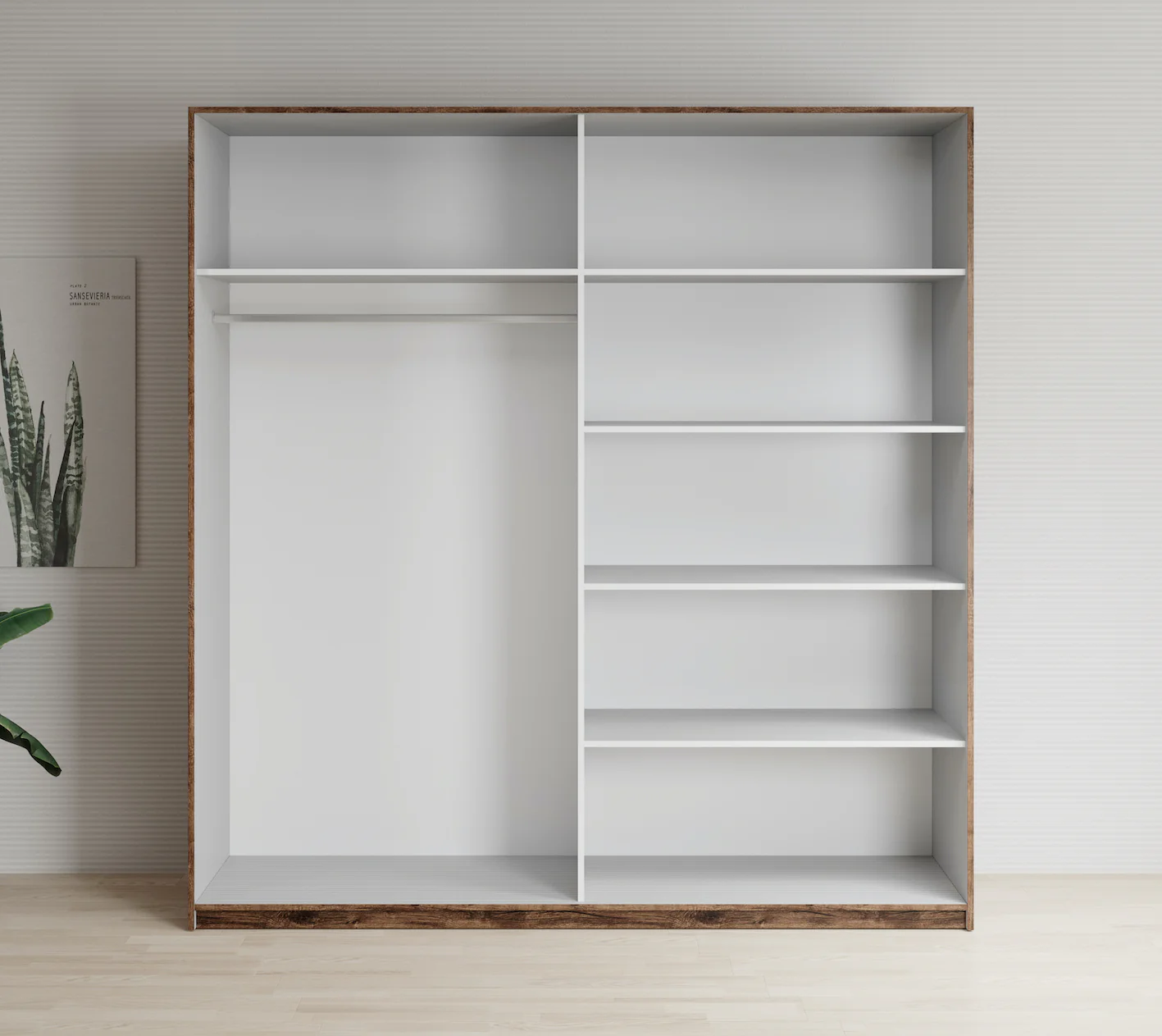 Brown - Kledingkast met schuifdeuren - Eiken - 180x57x210 cm - Image 4