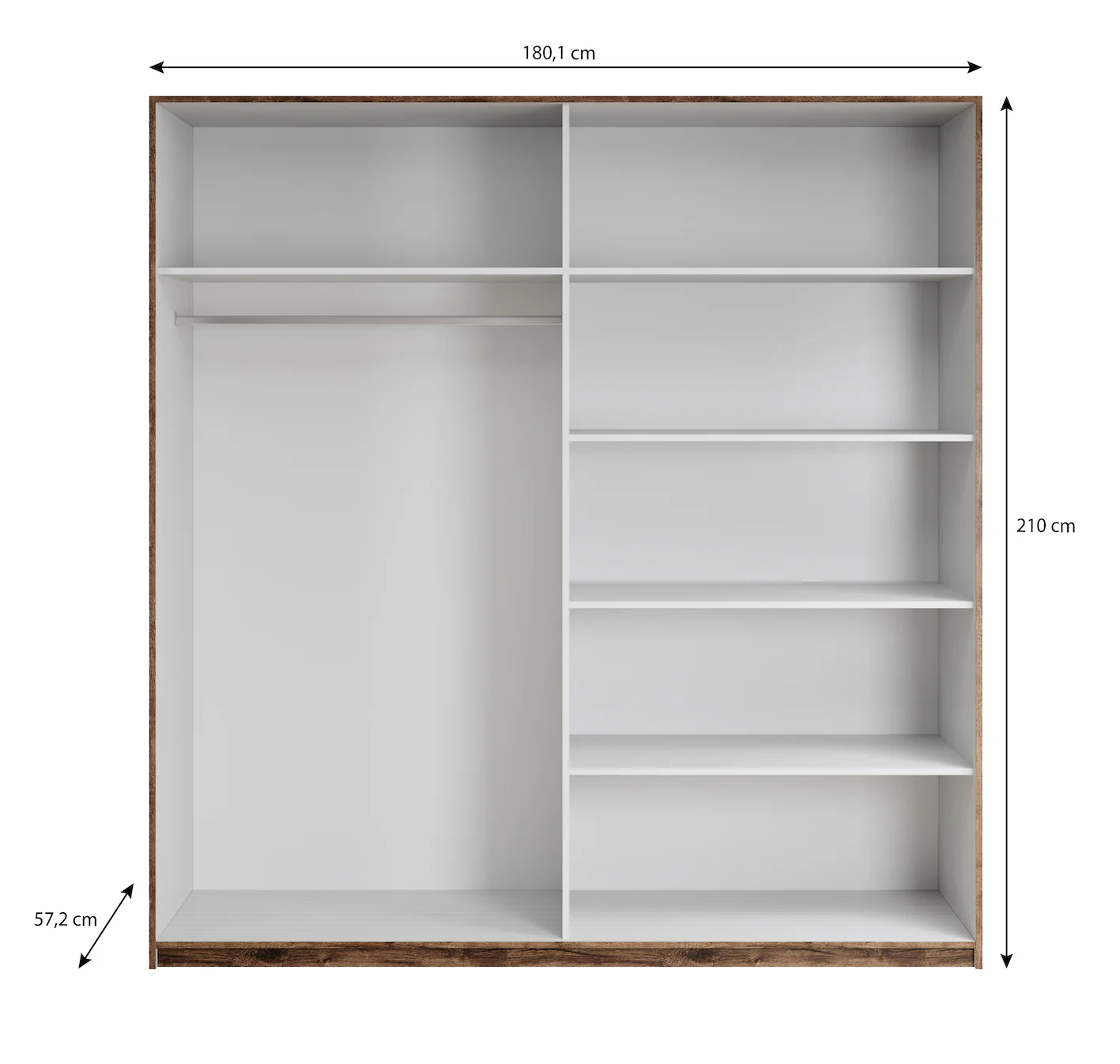 Brown - Kledingkast met schuifdeuren - Eiken - 180x57x210 cm - Image 5
