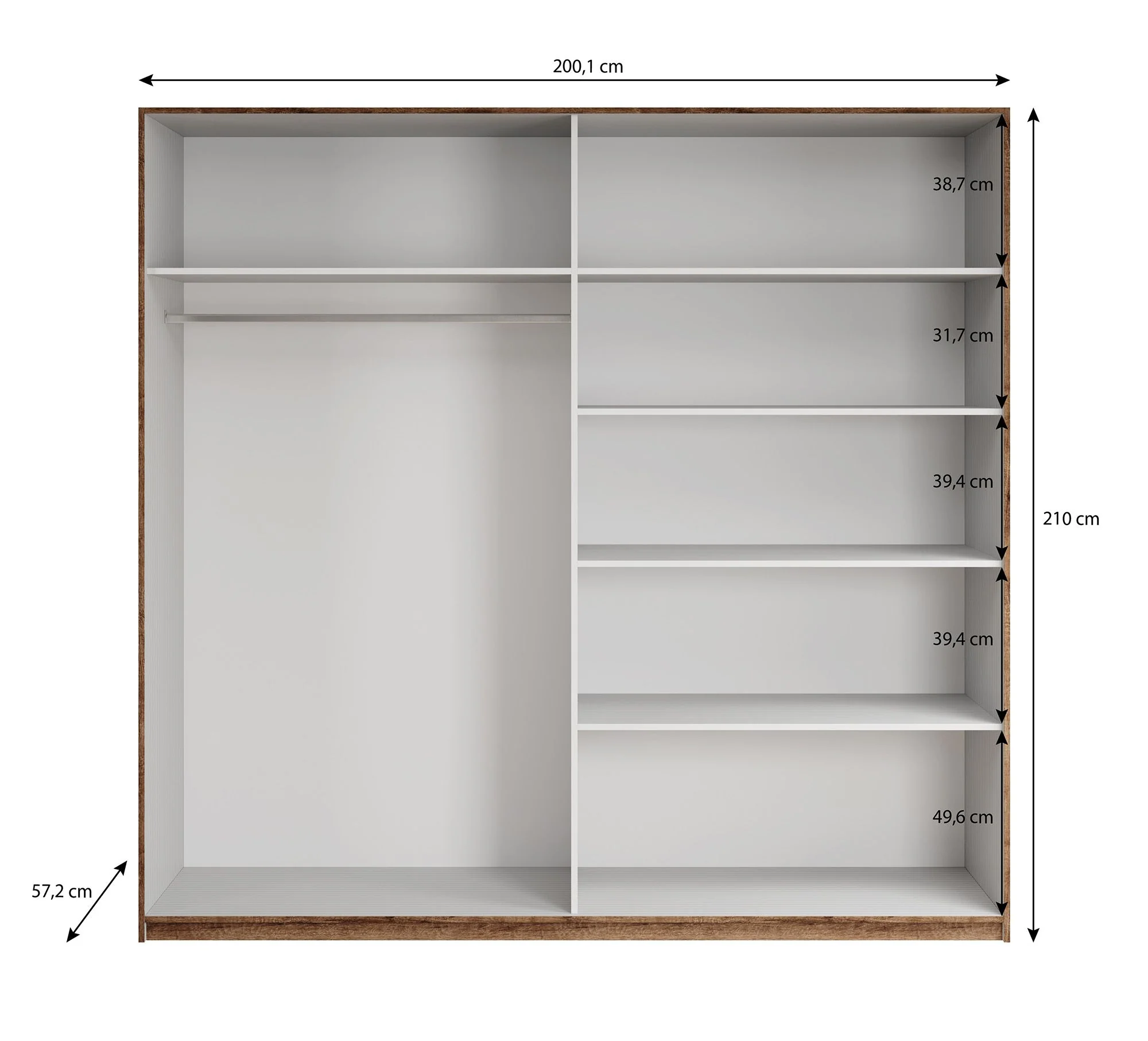 Brown - Kledingkast met schuifdeuren - Eiken - 200x57x210 cm - Image 5