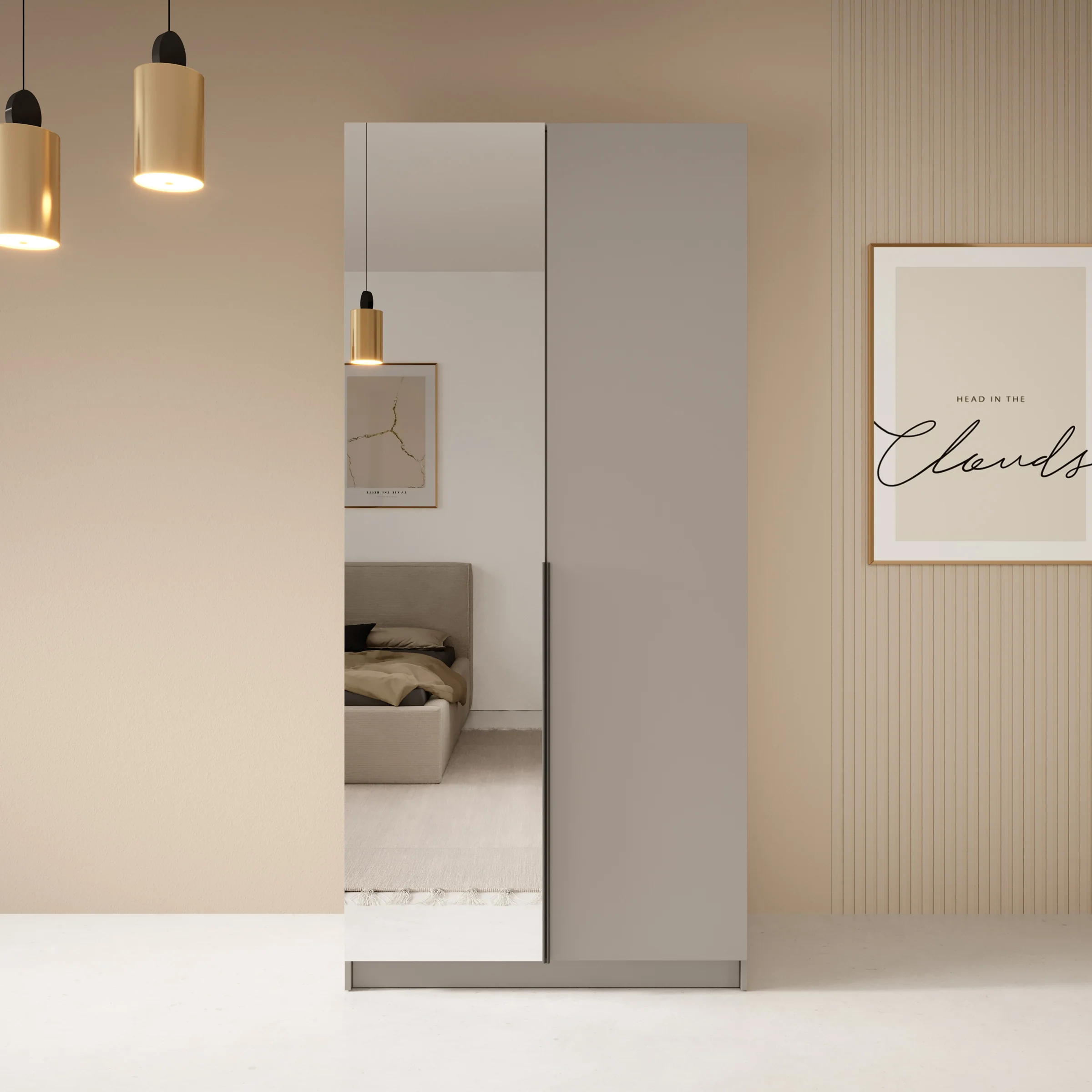 Bruno - Kledingkast met spiegel - Beige - Image 3
