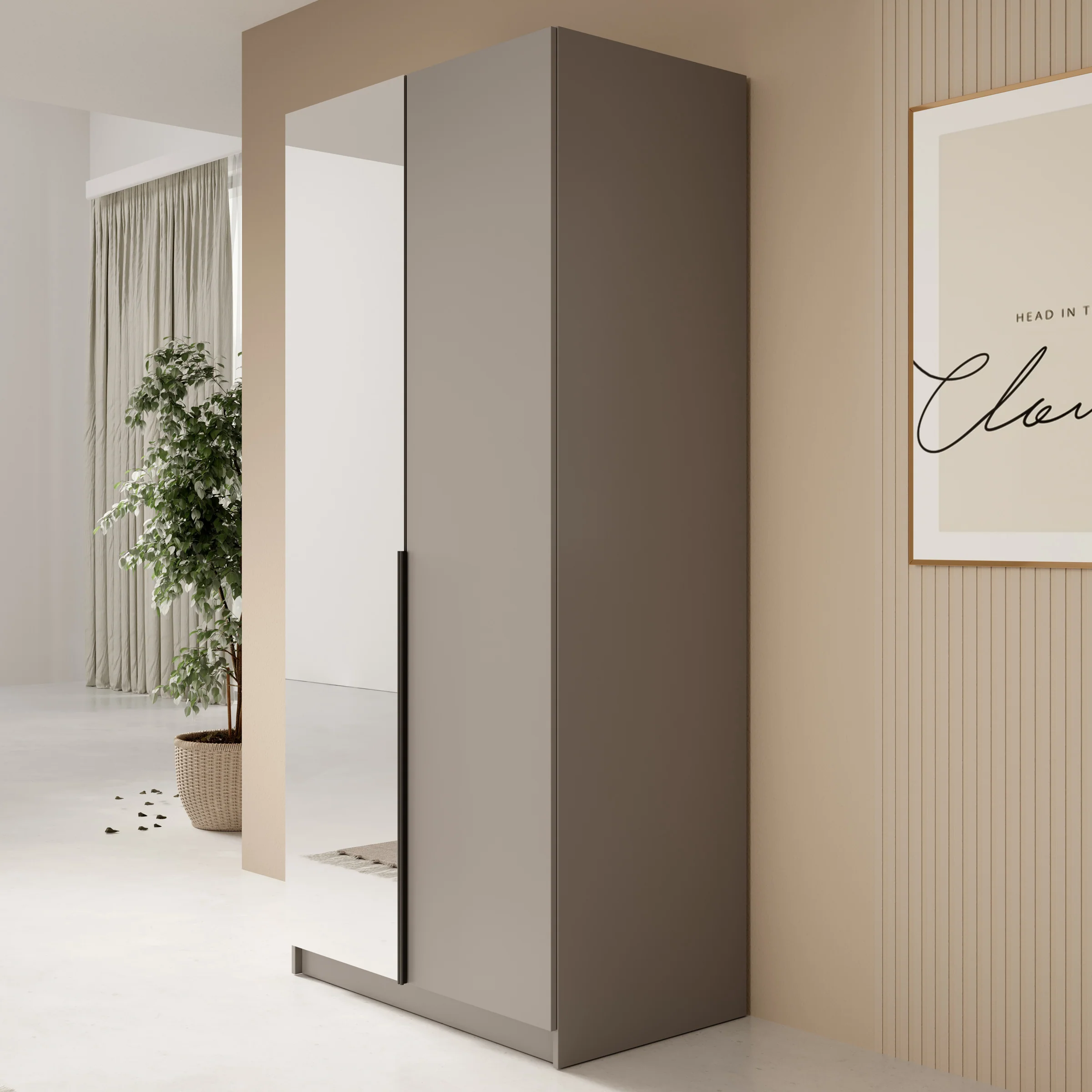 Bruno - Kledingkast met spiegel - Beige - Image 4