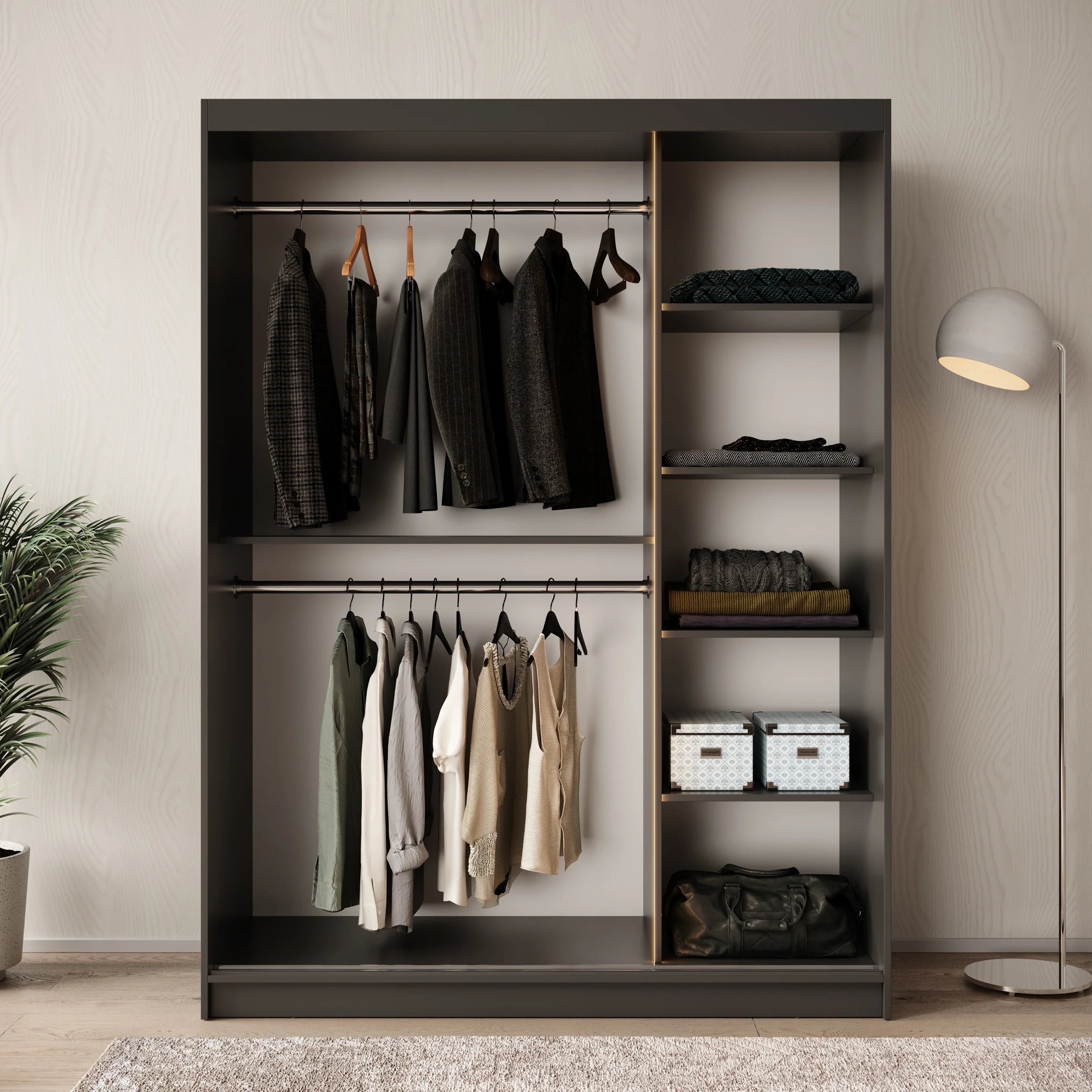 Bunaro - Kledingkast - Zwart - 150x62x200 cm - Image 2