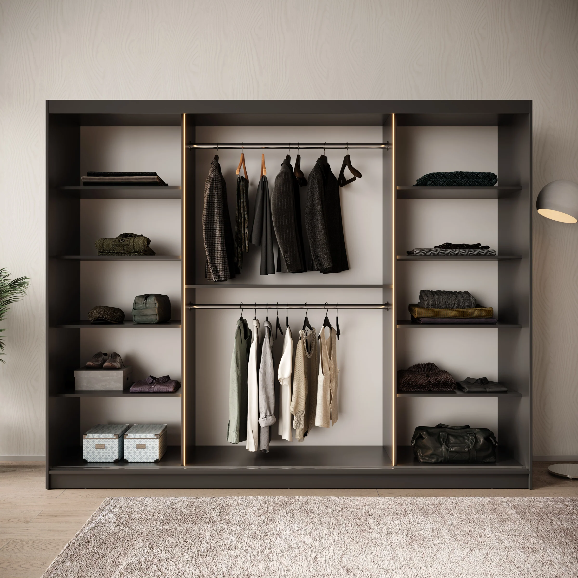 Bunaro - Kledingkast - Zwart - 250x62x200 cm - Image 2
