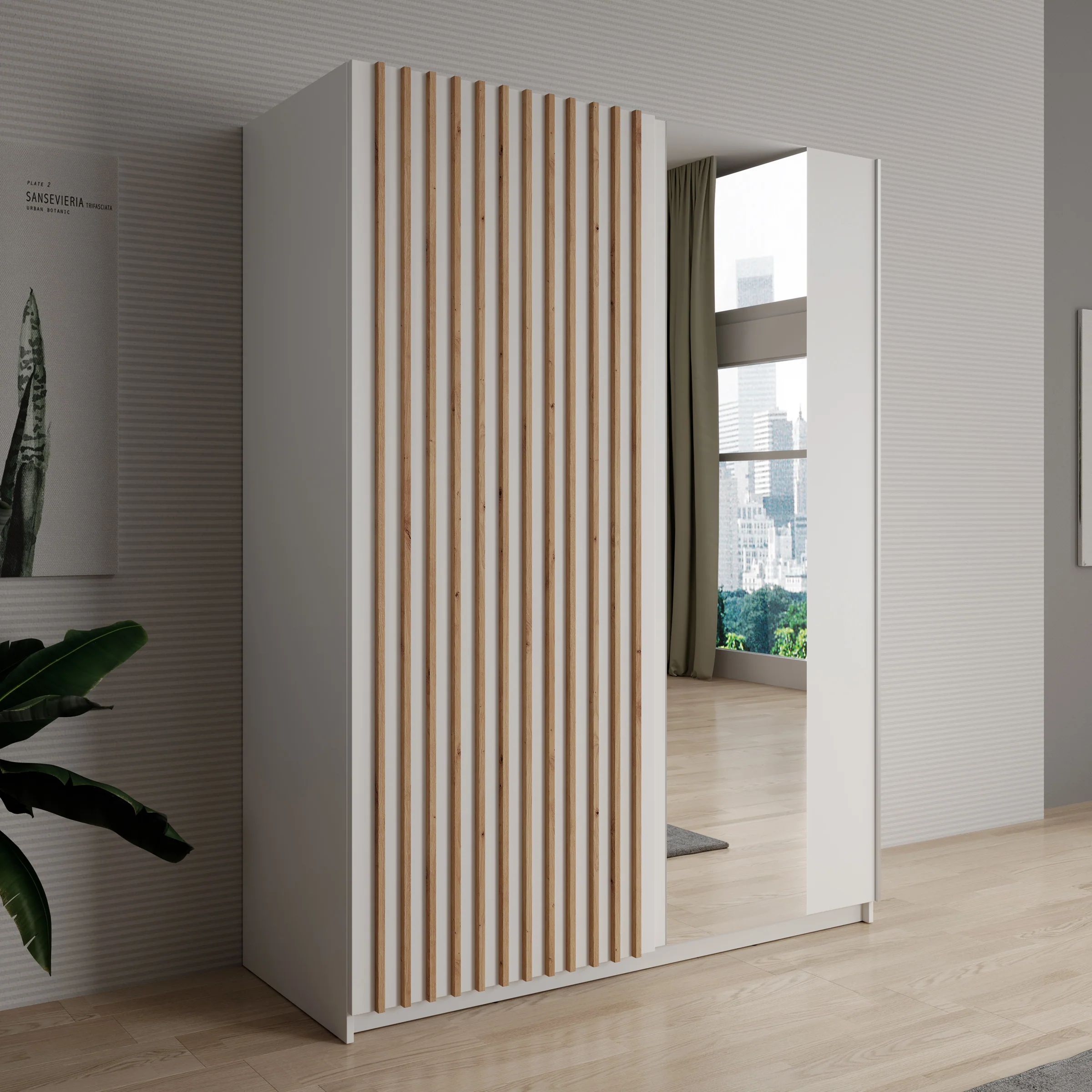 Deliryon - Kledingkast met schuifdeuren - Wit - 151x62x198 cm
