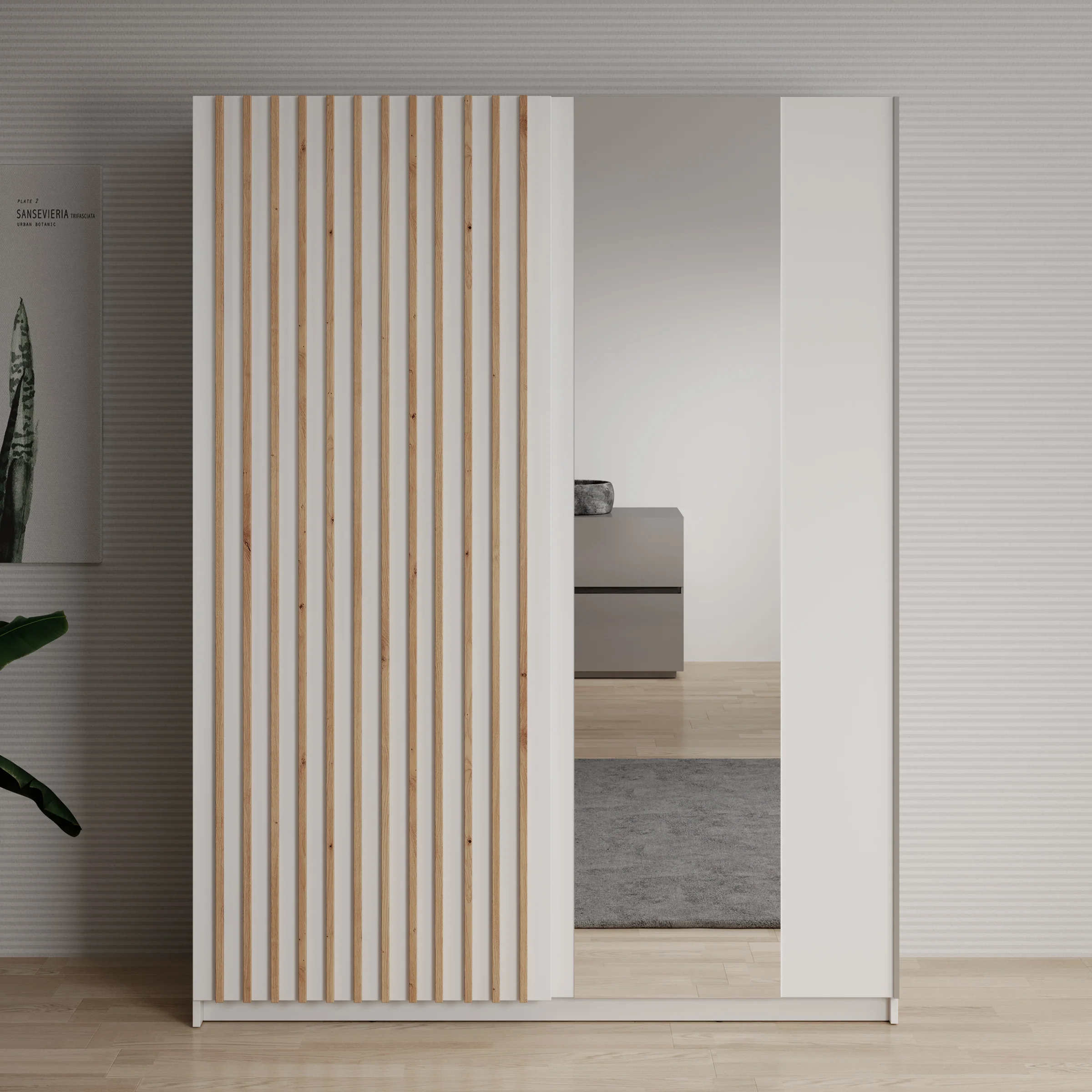 Deliryon - Kledingkast met schuifdeuren - Wit - 151x62x198 cm - Image 3