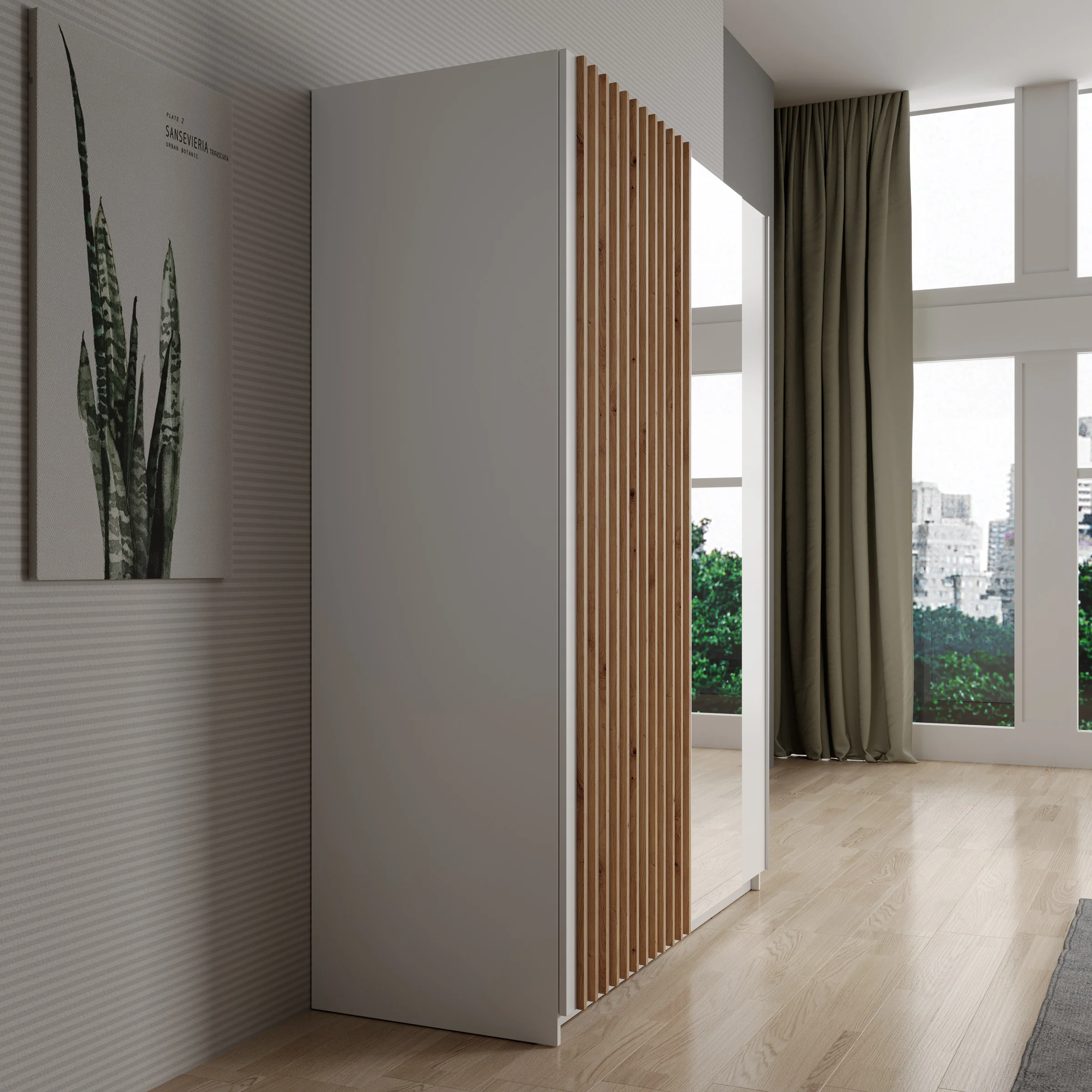 Deliryon - Kledingkast met schuifdeuren - Wit - 151x62x198 cm - Image 4