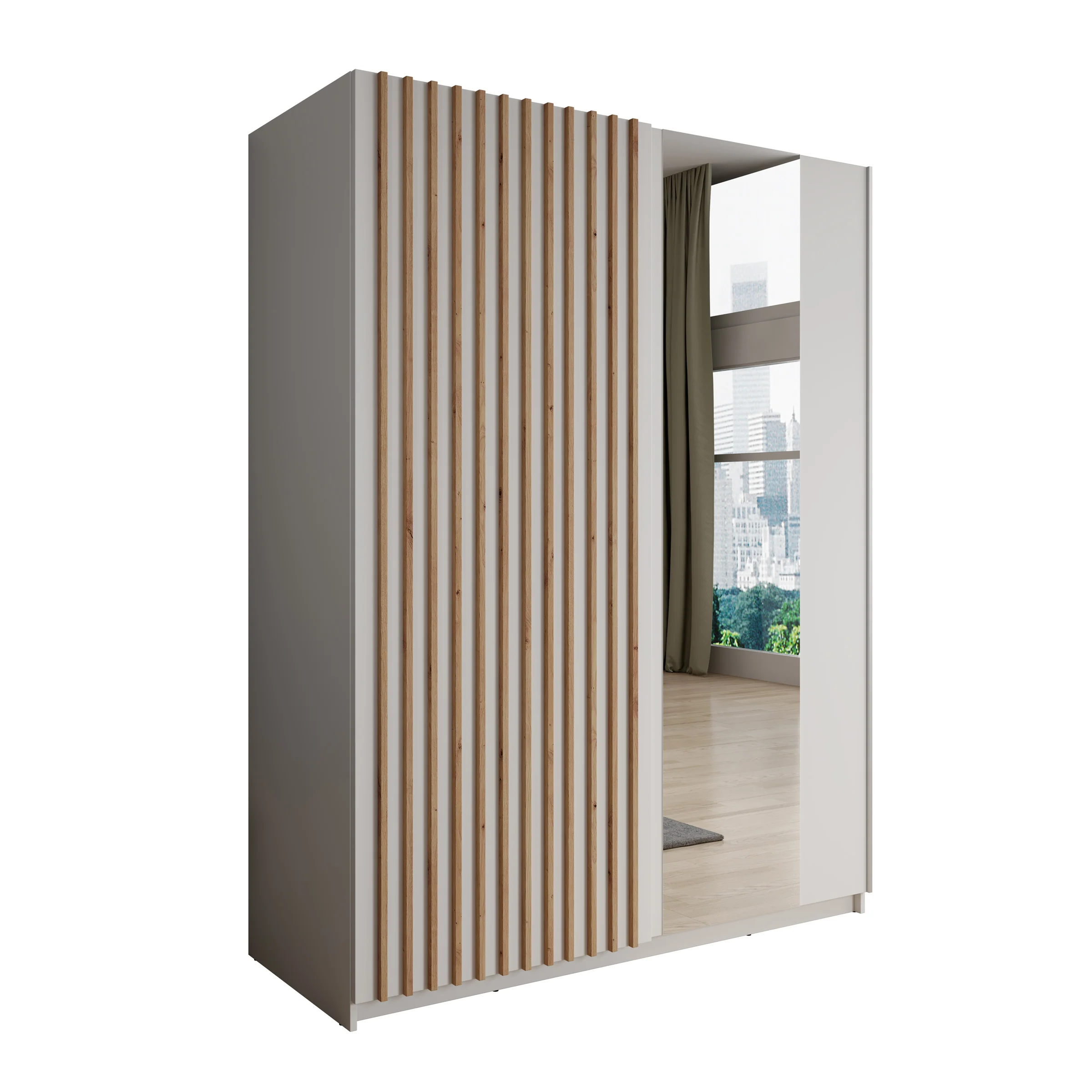 Deliryon - Kledingkast met schuifdeuren - Wit - 151x62x198 cm - Image 6