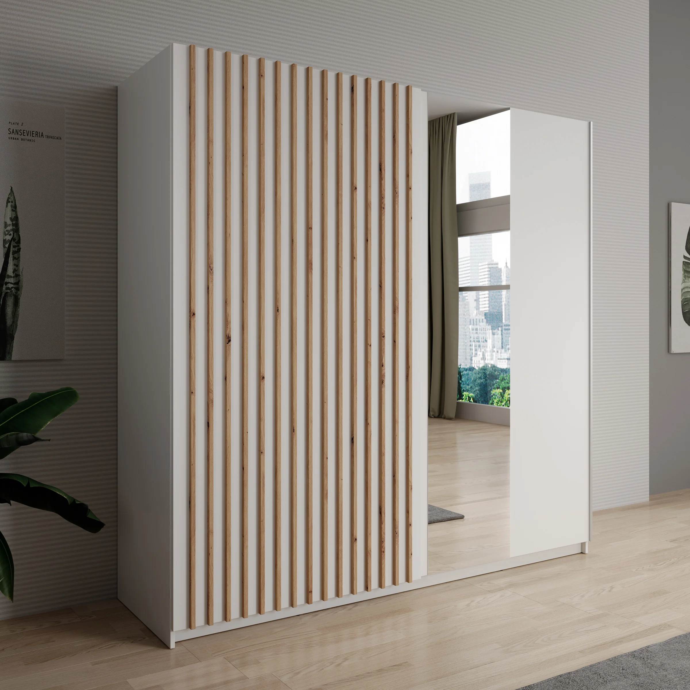 Deliryon - Kledingkast met schuifdeuren - Wit - 200x62x199 cm