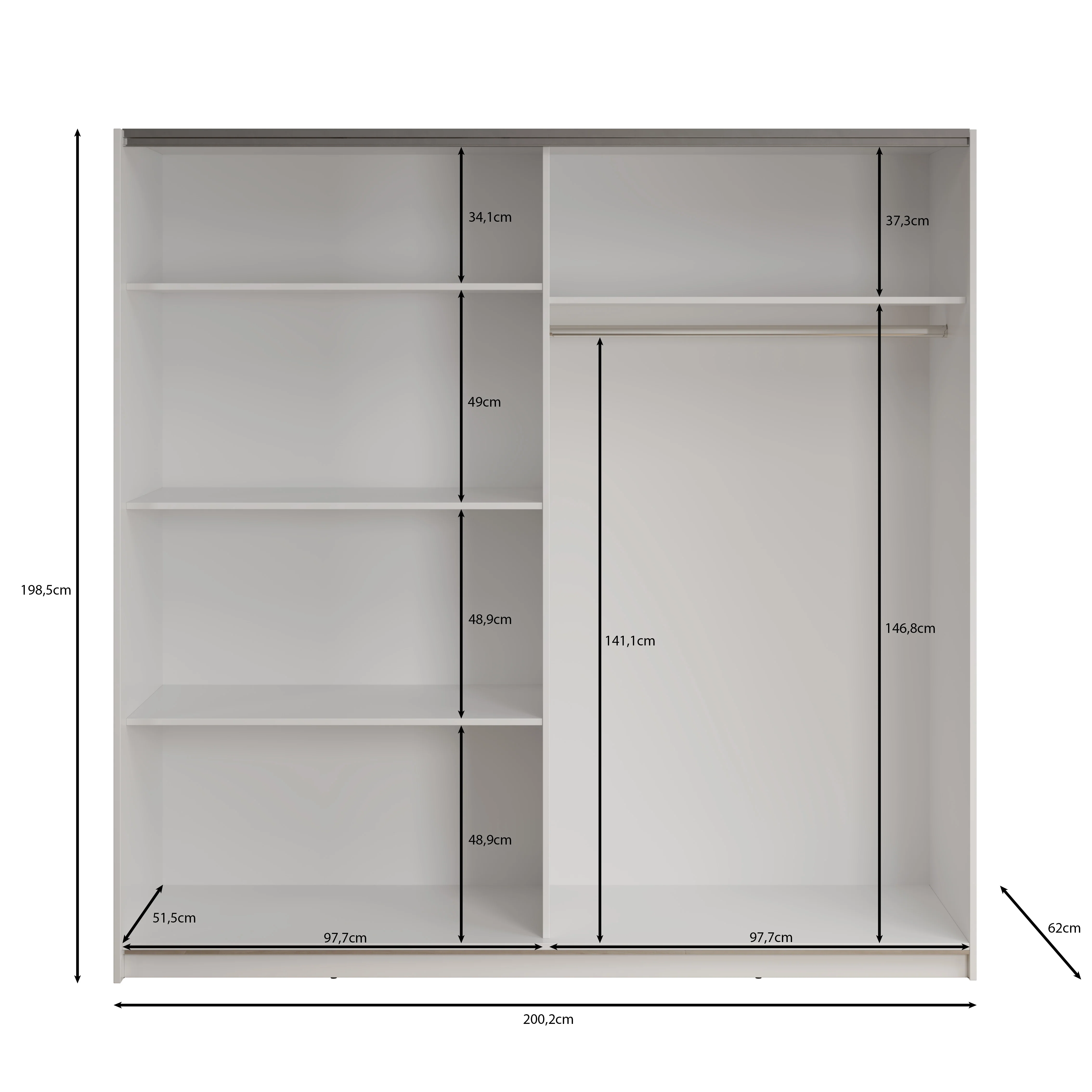 Deliryon - Kledingkast met schuifdeuren - Wit - 200x62x199 cm - Image 5