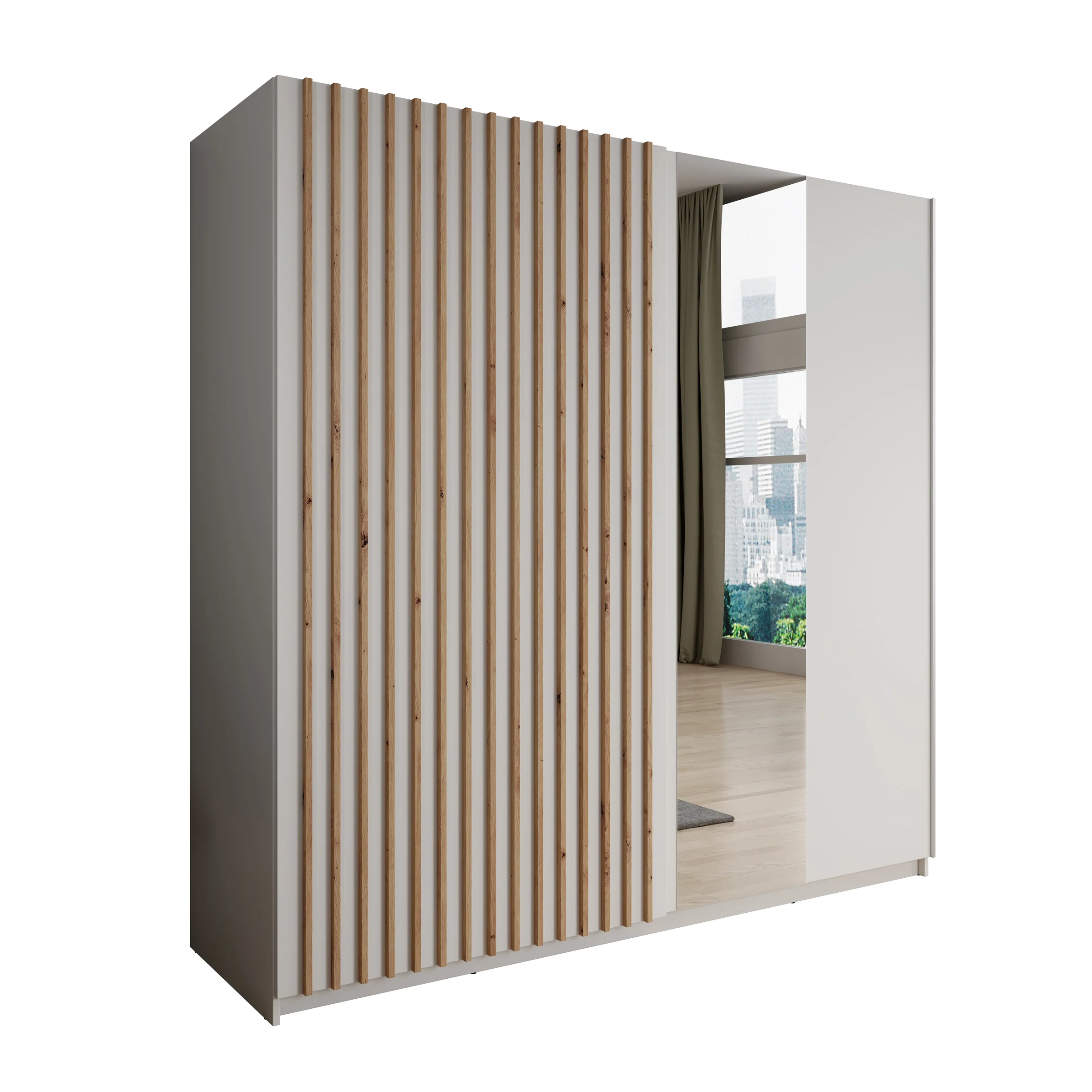Deliryon - Kledingkast met schuifdeuren - Wit - 200x62x199 cm - Image 6