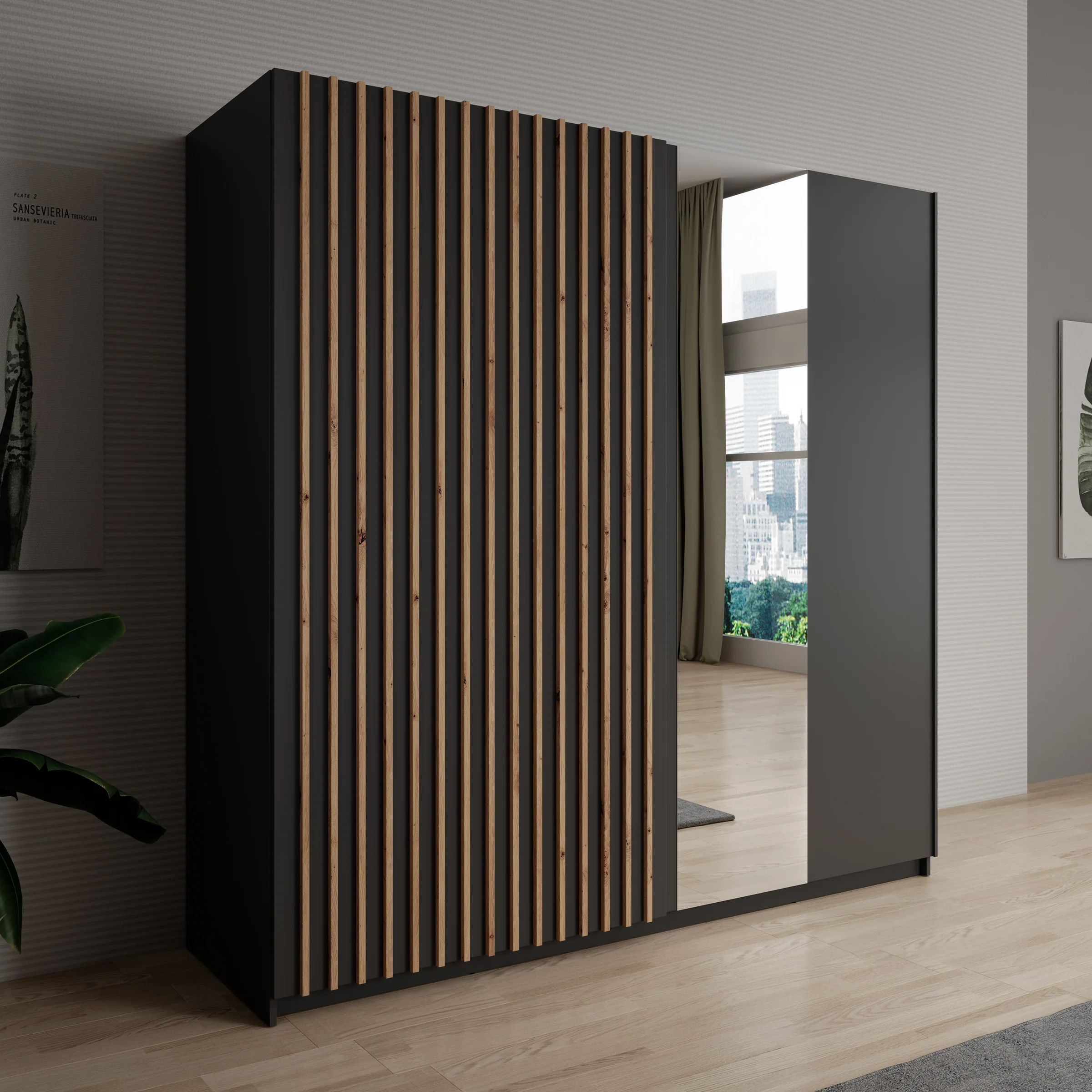 Deliryon - Kledingkast met schuifdeuren - Zwart - 200x62x199 cm