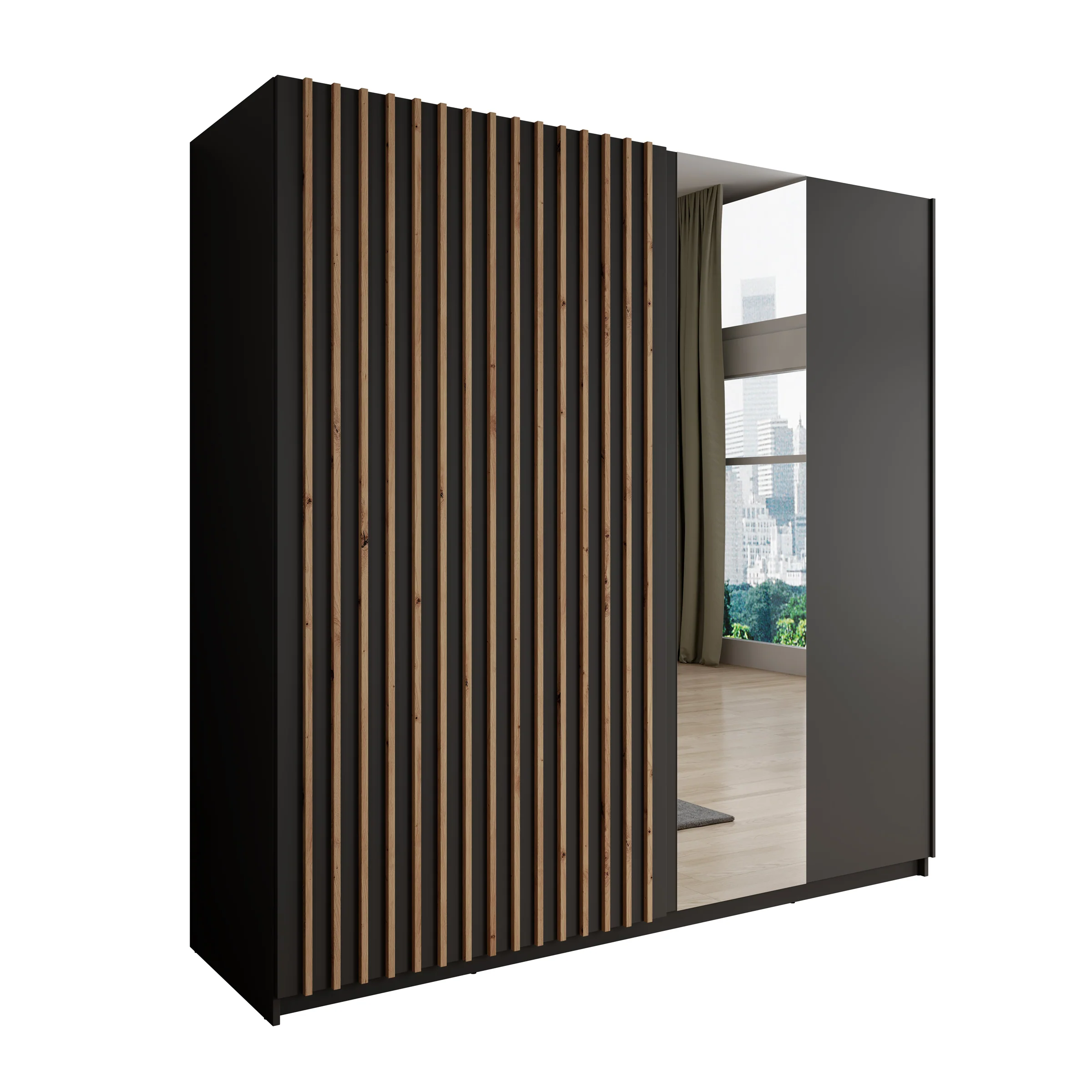 Deliryon - Kledingkast met schuifdeuren - Zwart - 200x62x199 cm - Image 6