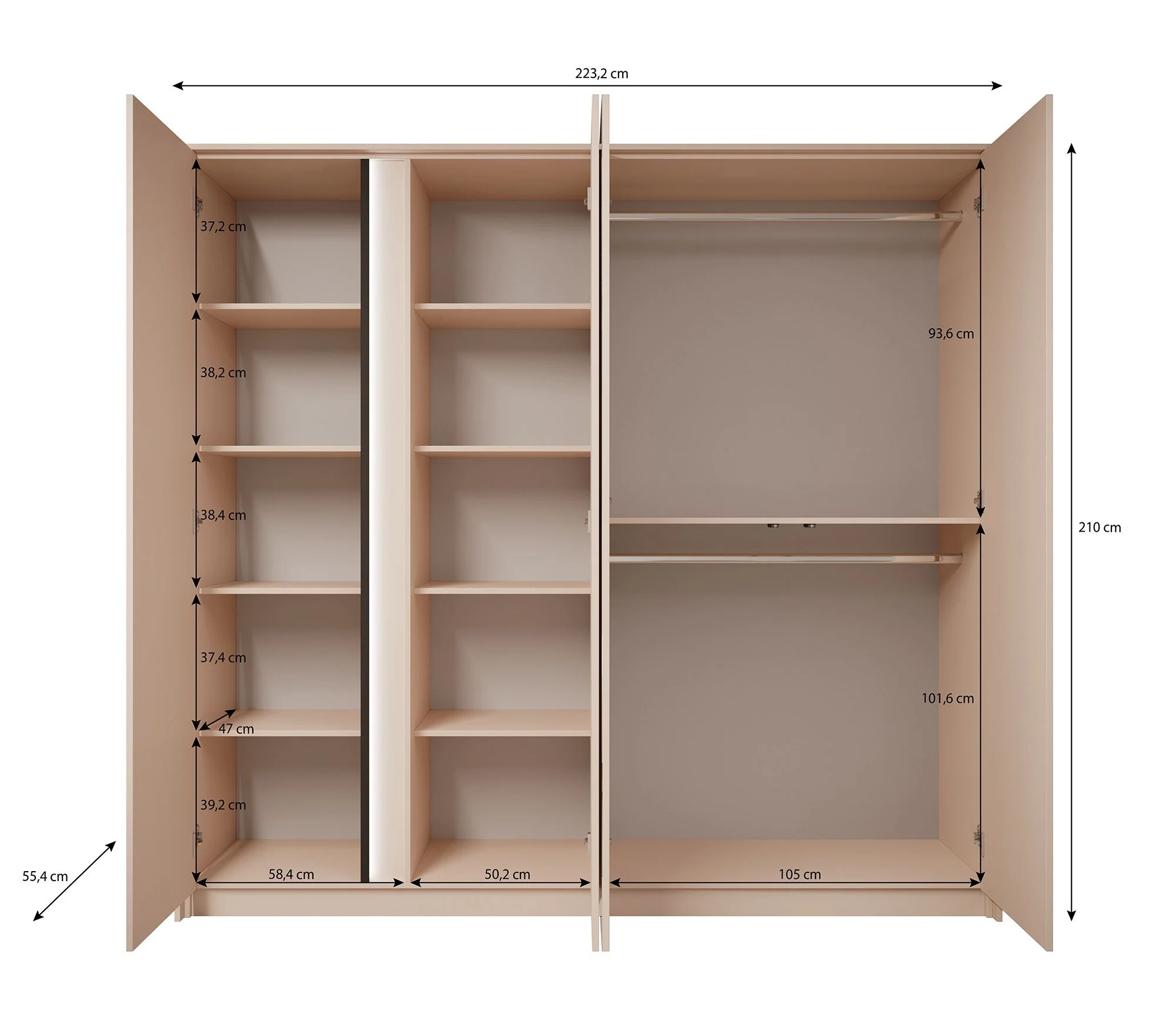 Desert - Kledingkast 4-deurs - Beige - 223x55x210 cm - Image 5