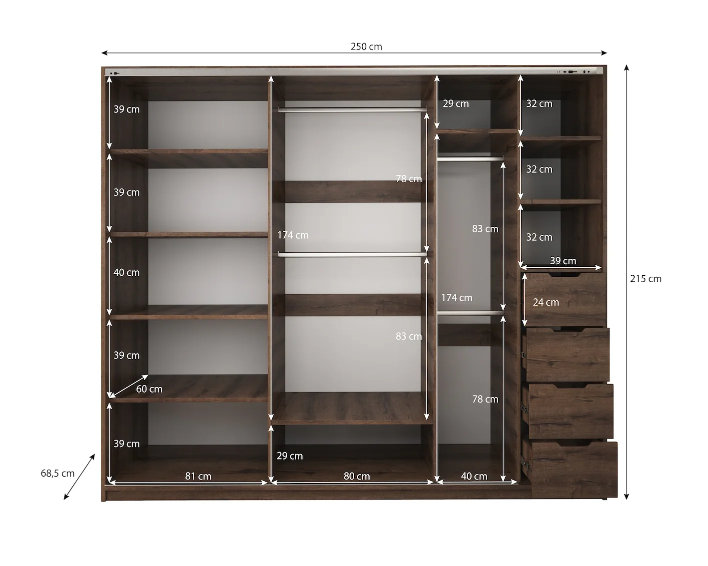 Diplo - Kledingkast met schuifdeuren - Eiken - 250x69x215 cm - Image 5
