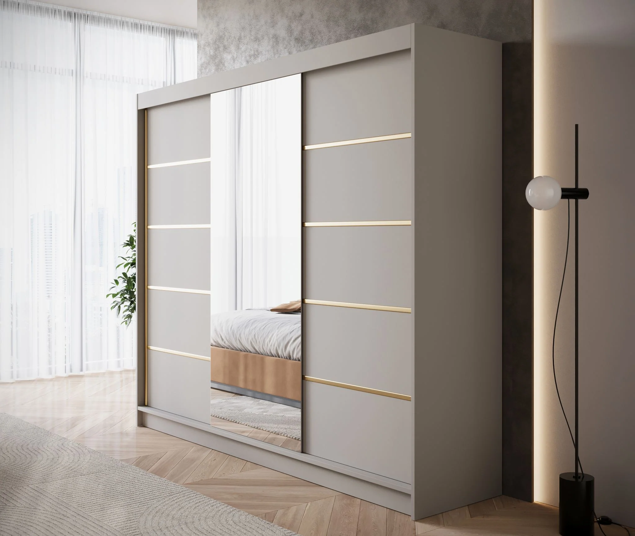 Eagle - Kledingkast met spiegel - Beige - 250x58x215 cm - Image 4