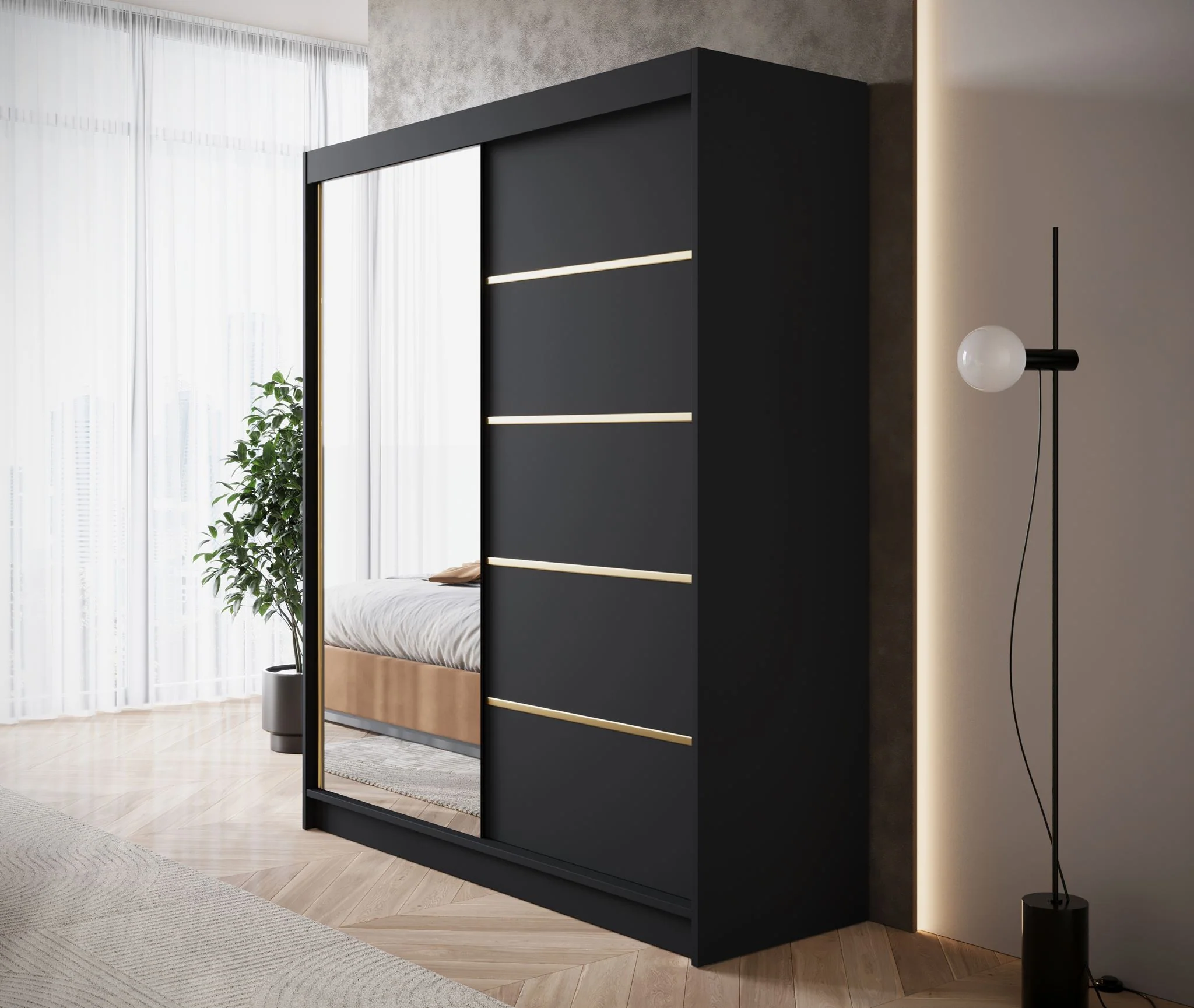 Eagle - Kledingkast met spiegel - Zwart - 180x58x215 cm - Image 4