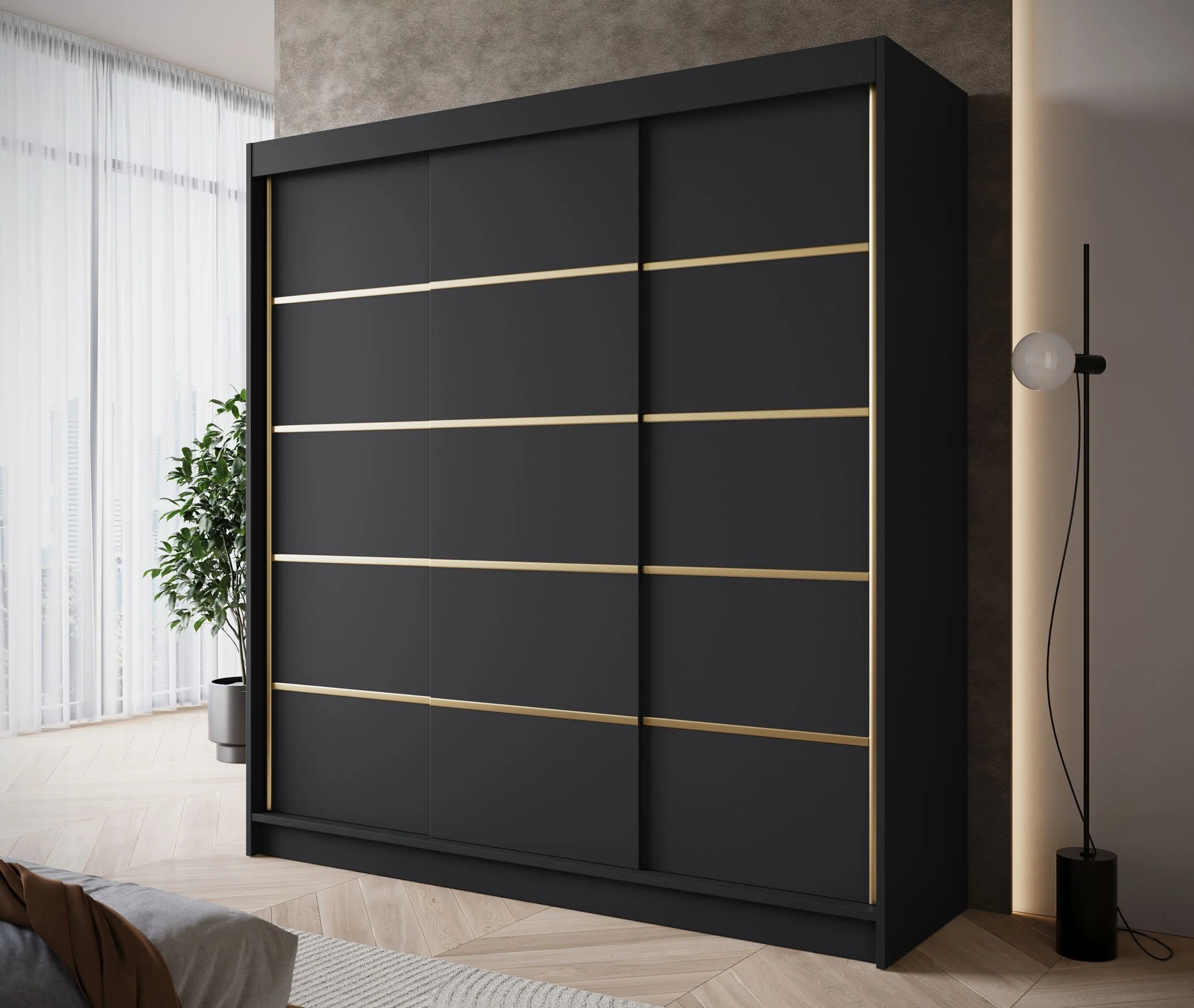 Eagle - Kledingkast met schuifdeuren - Zwart - 200x58x215 cm