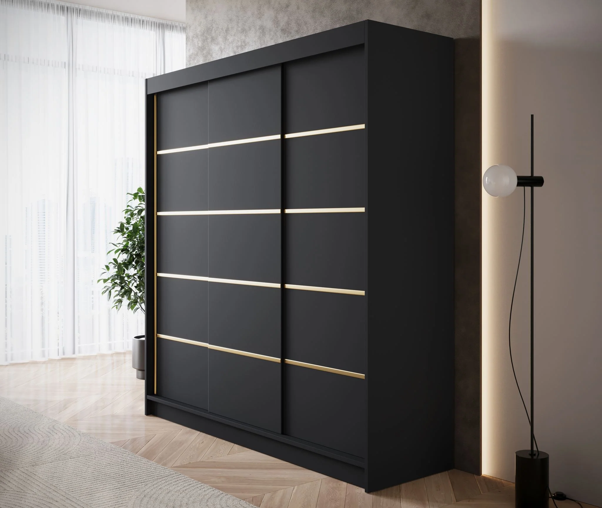 Eagle - Kledingkast met schuifdeuren - Zwart - 200x58x215 cm - Image 4