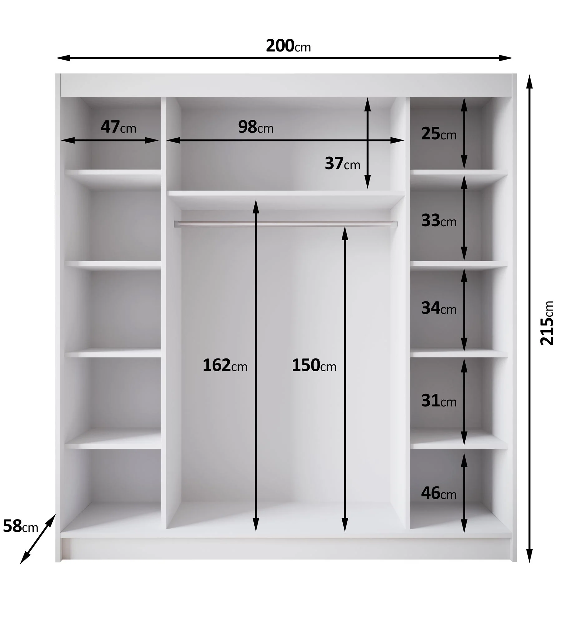 Eagle - Kledingkast met schuifdeuren - Zwart - 200x58x215 cm - Image 5