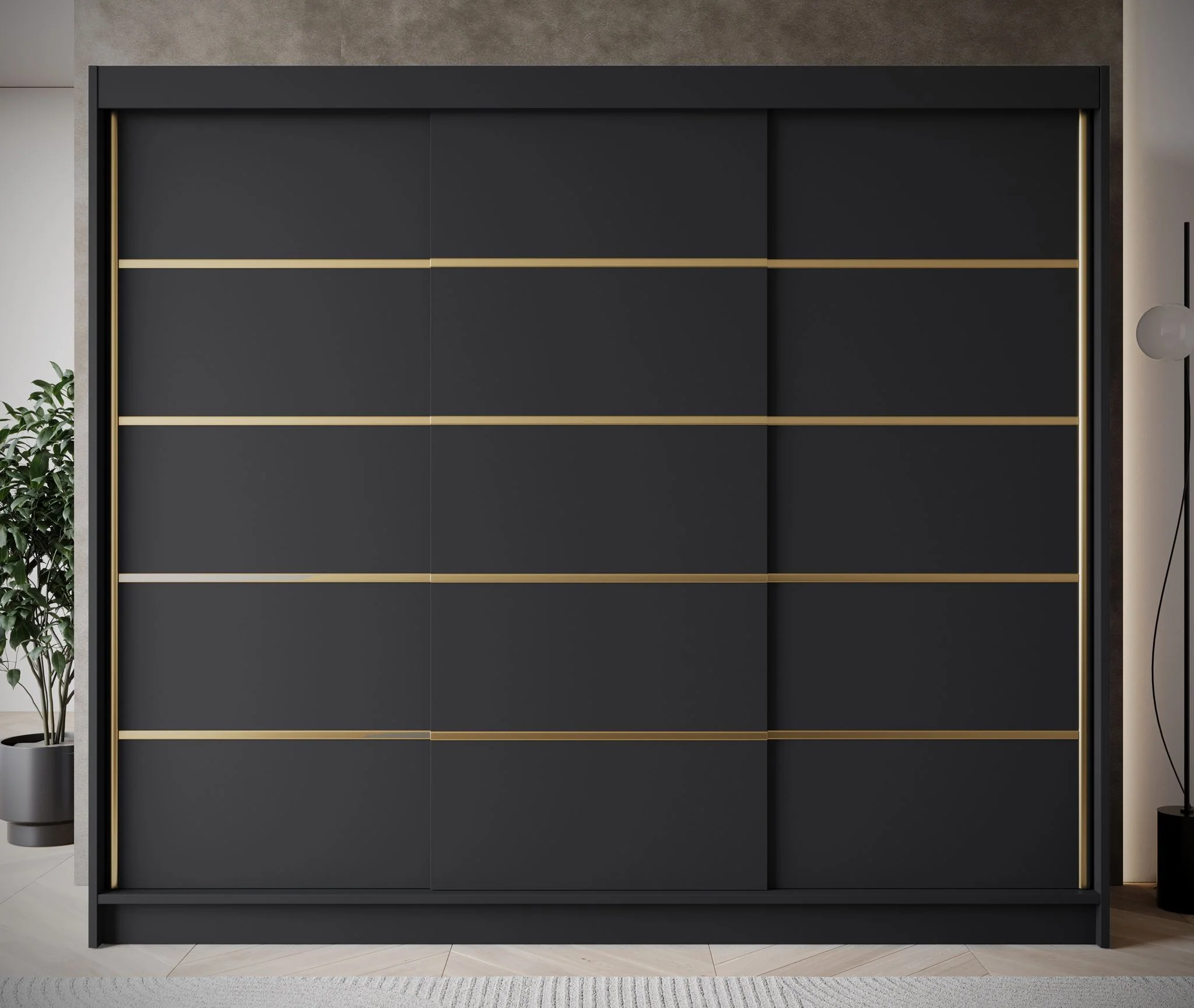 Eagle - Kledingkast met schuifdeuren - Zwart - 250x58x215 cm - Image 2
