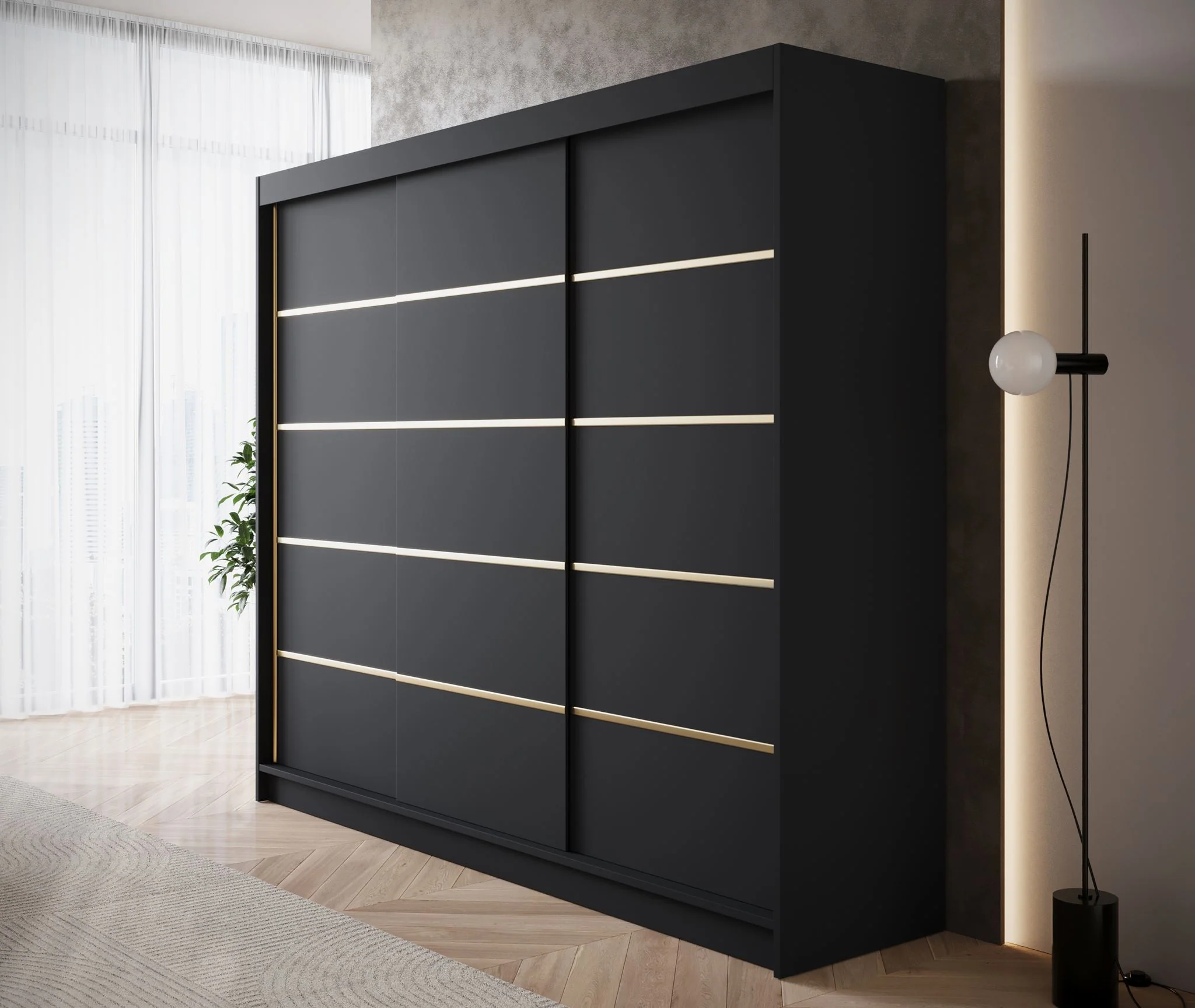 Eagle - Kledingkast met schuifdeuren - Zwart - 250x58x215 cm - Image 4