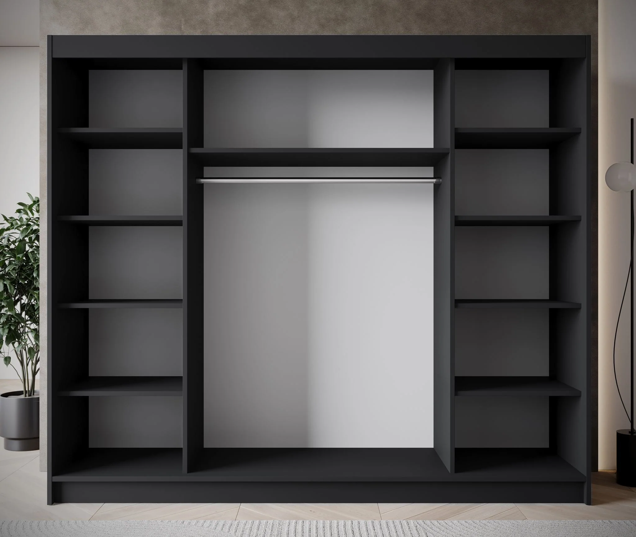 Eagle - Kledingkast met spiegel - Zwart - 250x58x215 cm - Image 3