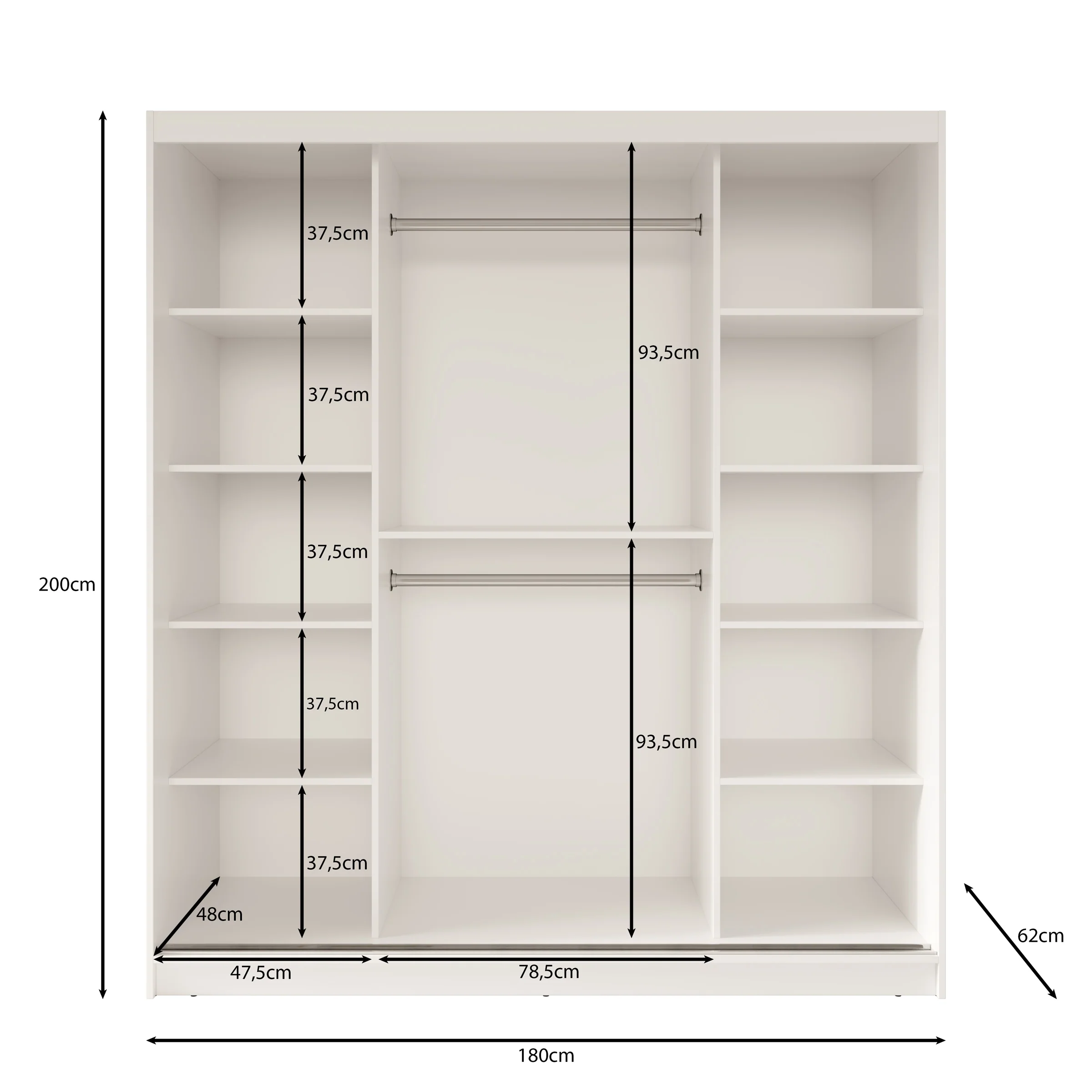 Fessaro - Kledingkast - Wit - 180x62x200 cm - Image 5