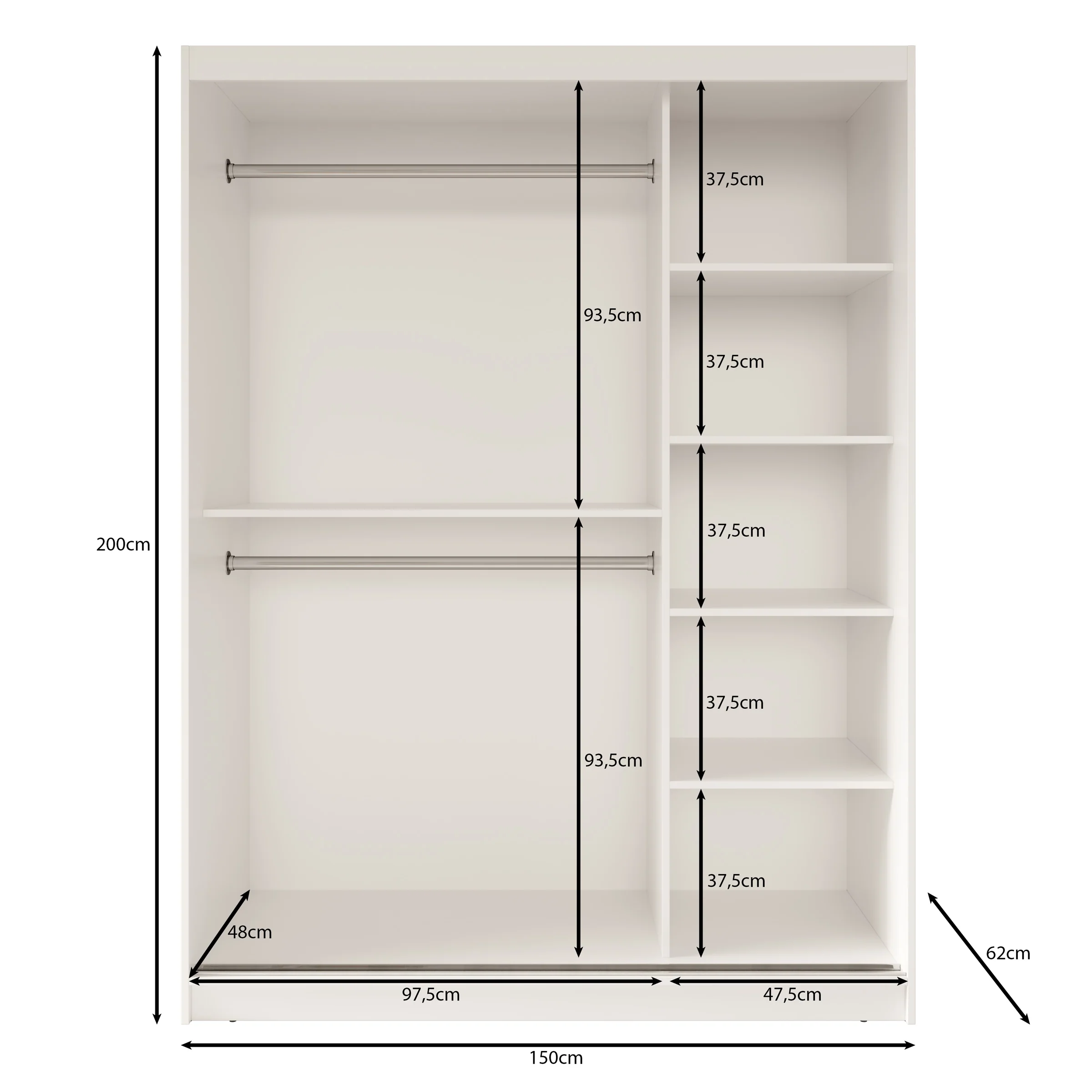 Fessaro - Kledingkast - Zwart - 150x62x200 cm - Image 5
