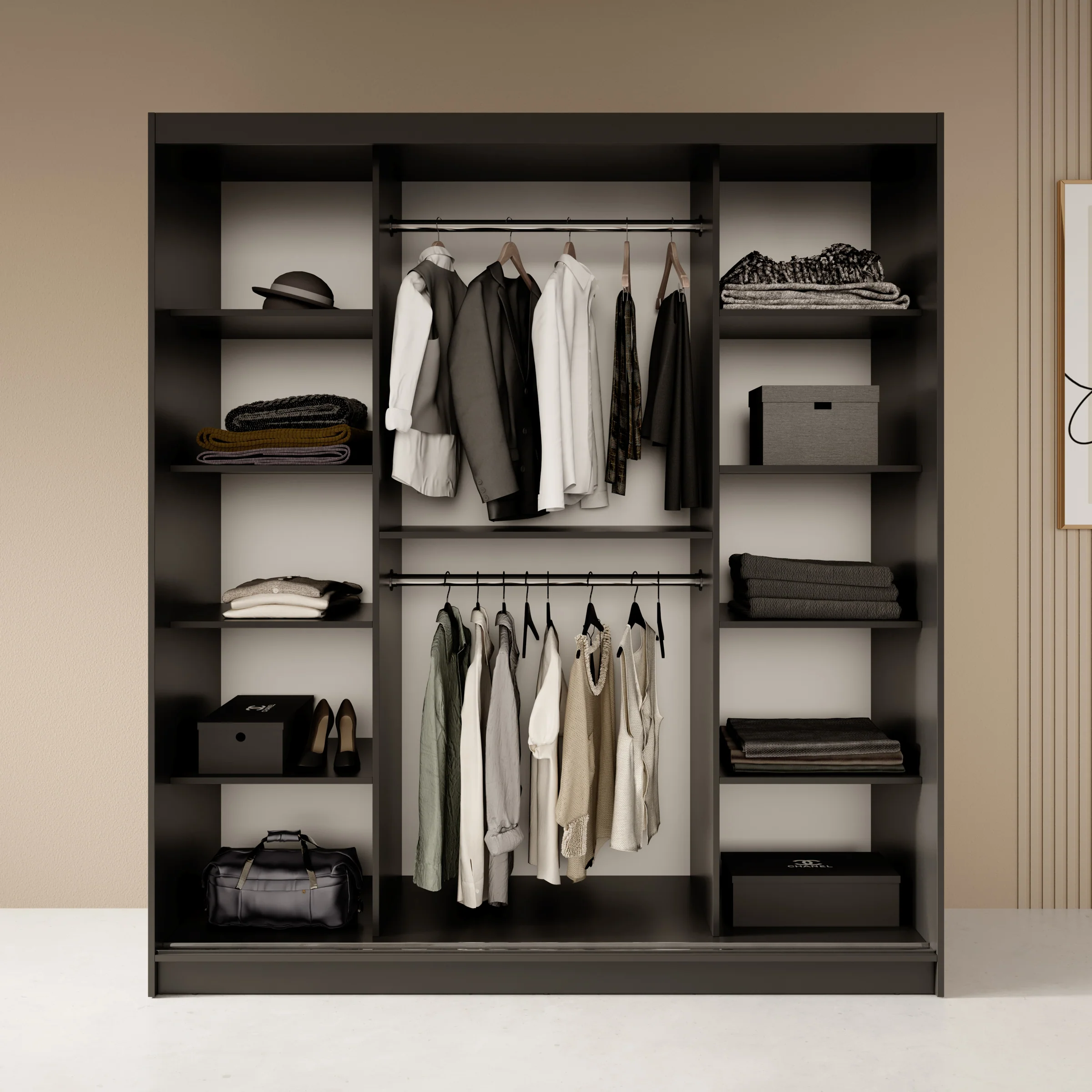 Fessaro- Kledingkast - Zwart - 180x62x200 cm - Image 2
