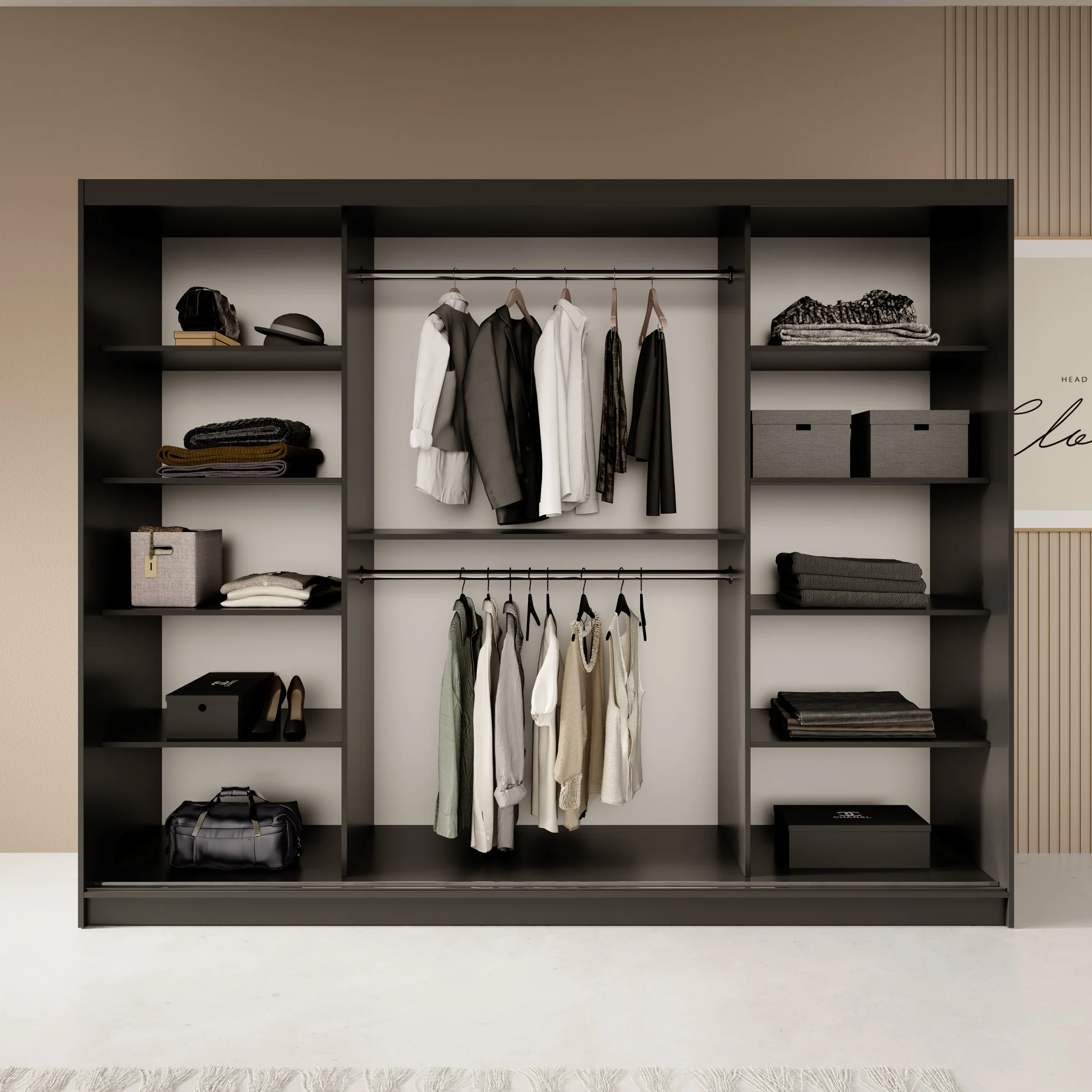 Fessaro - Kledingkast - Zwart - 250x62x200 cm - Image 2