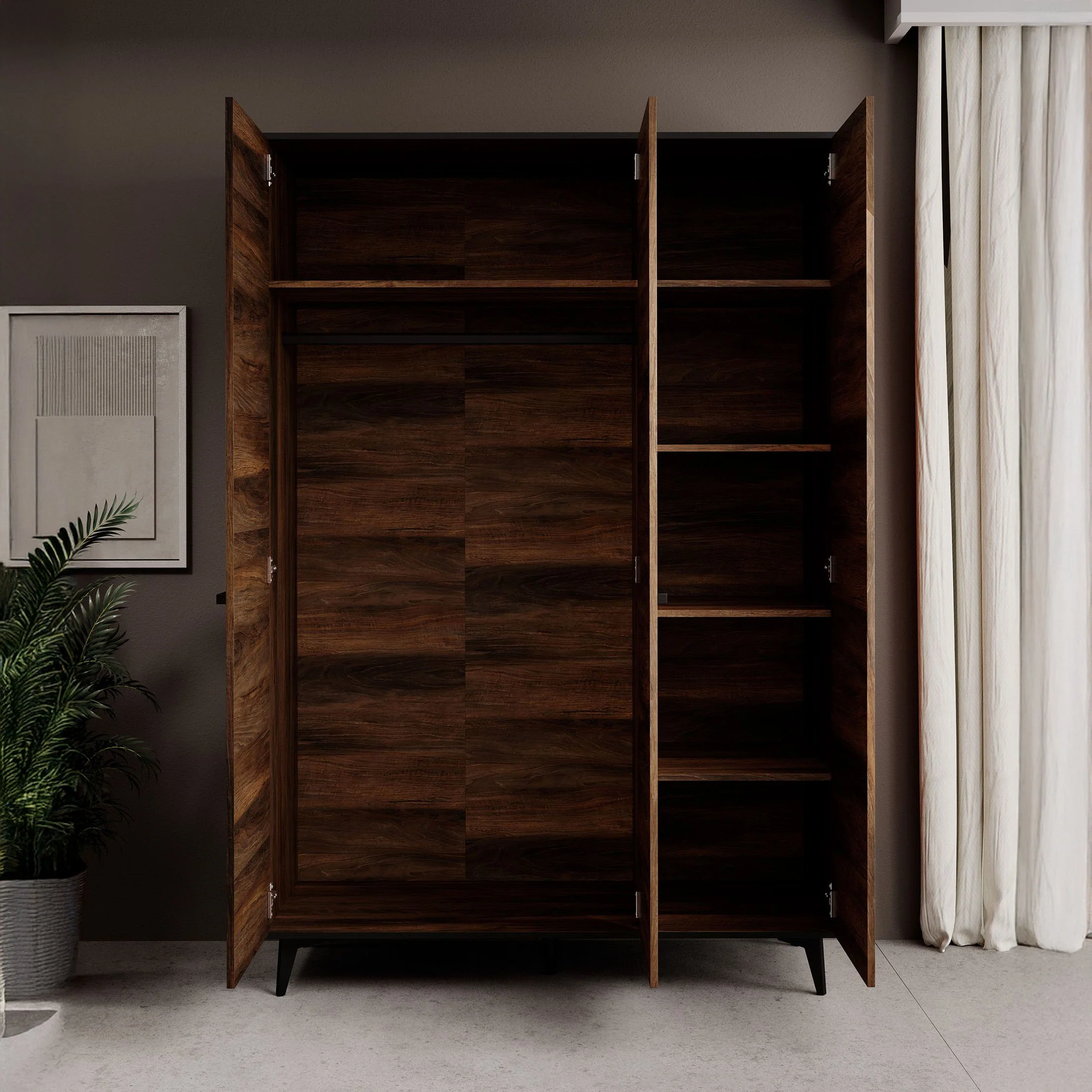 Frey - Kledingkast 3-deurs - Donker eiken - 135x50x200 cm - Image 2