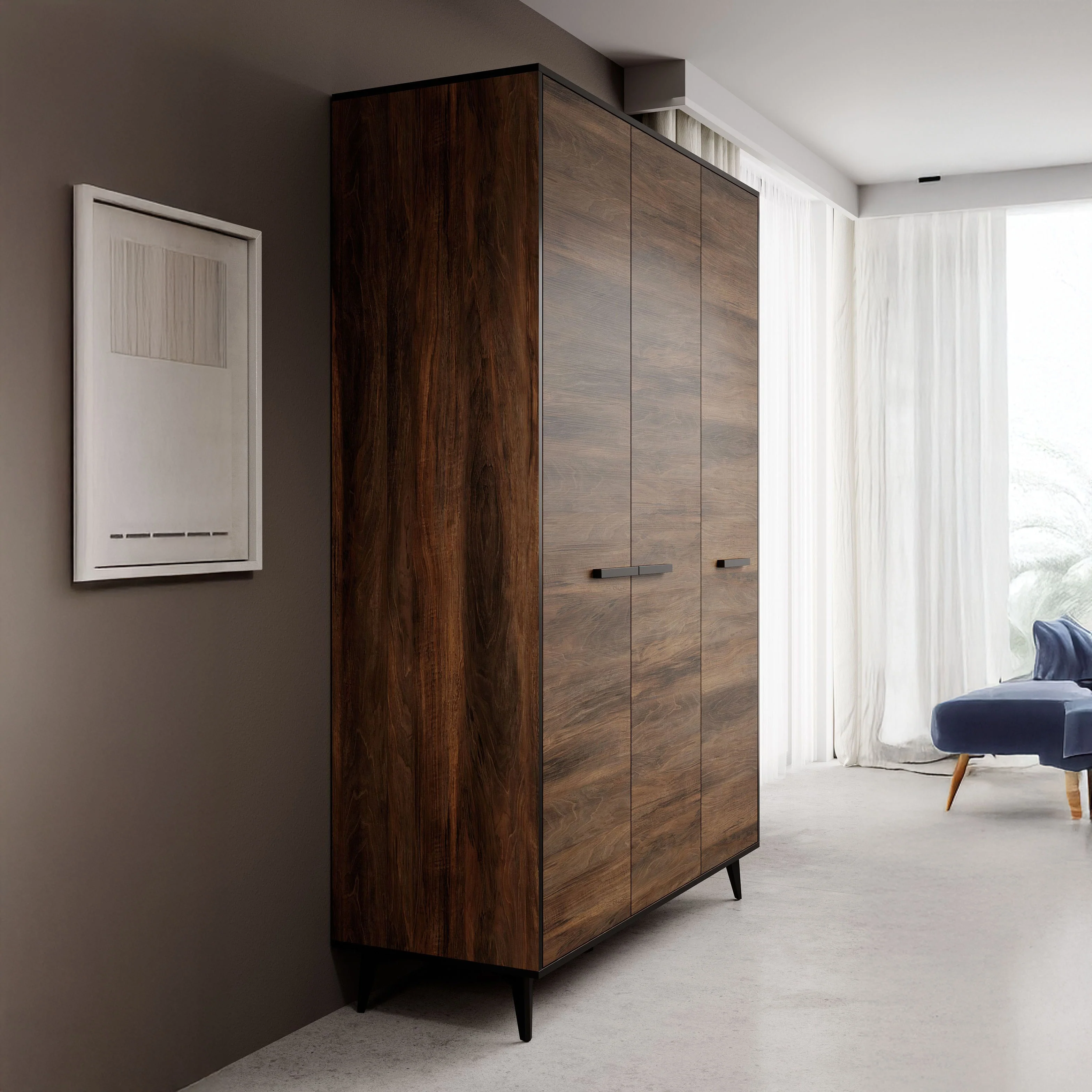 Frey - Kledingkast 3-deurs - Donker eiken - 135x50x200 cm - Image 4