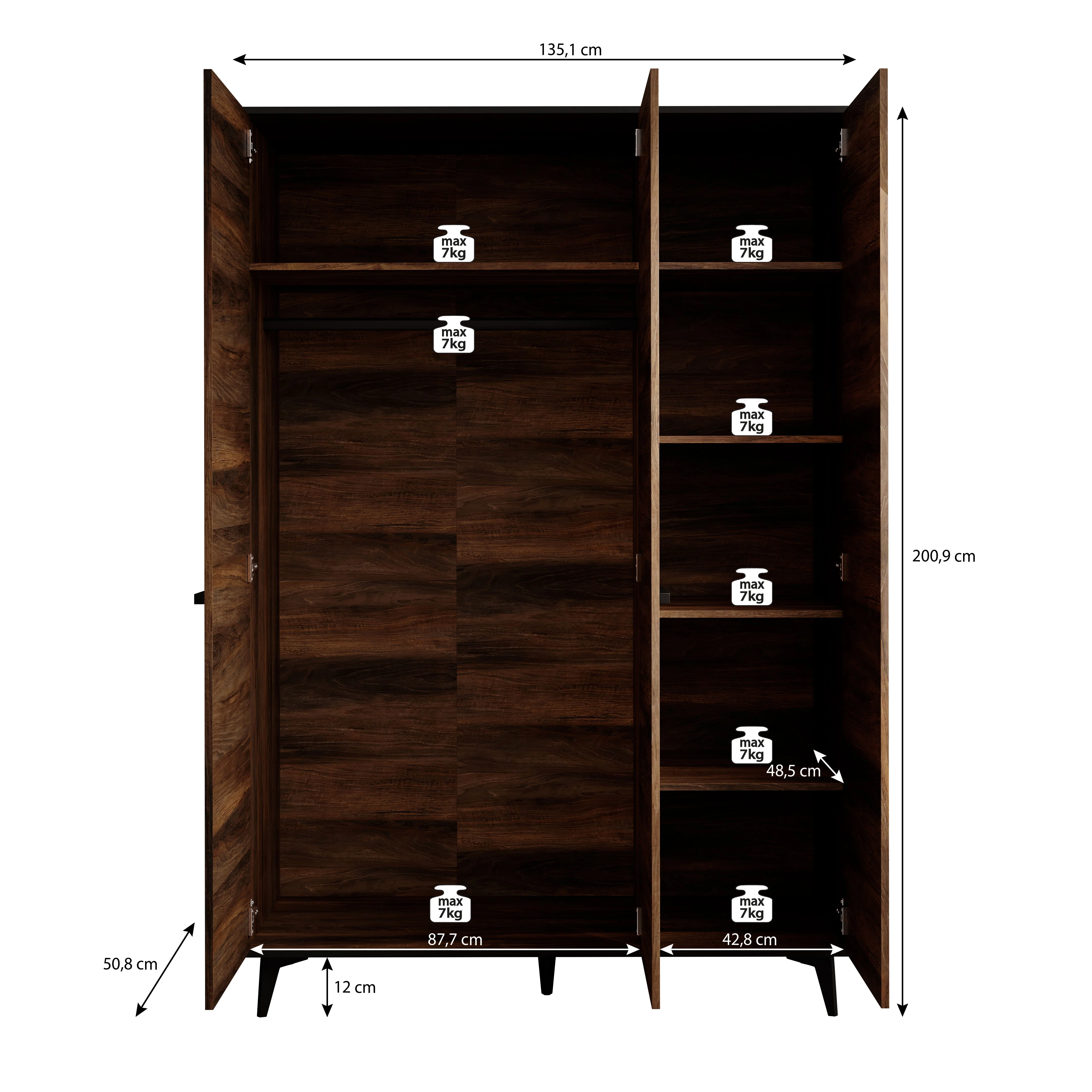 Frey - Kledingkast 3-deurs - Donker eiken - 135x50x200 cm - Image 5