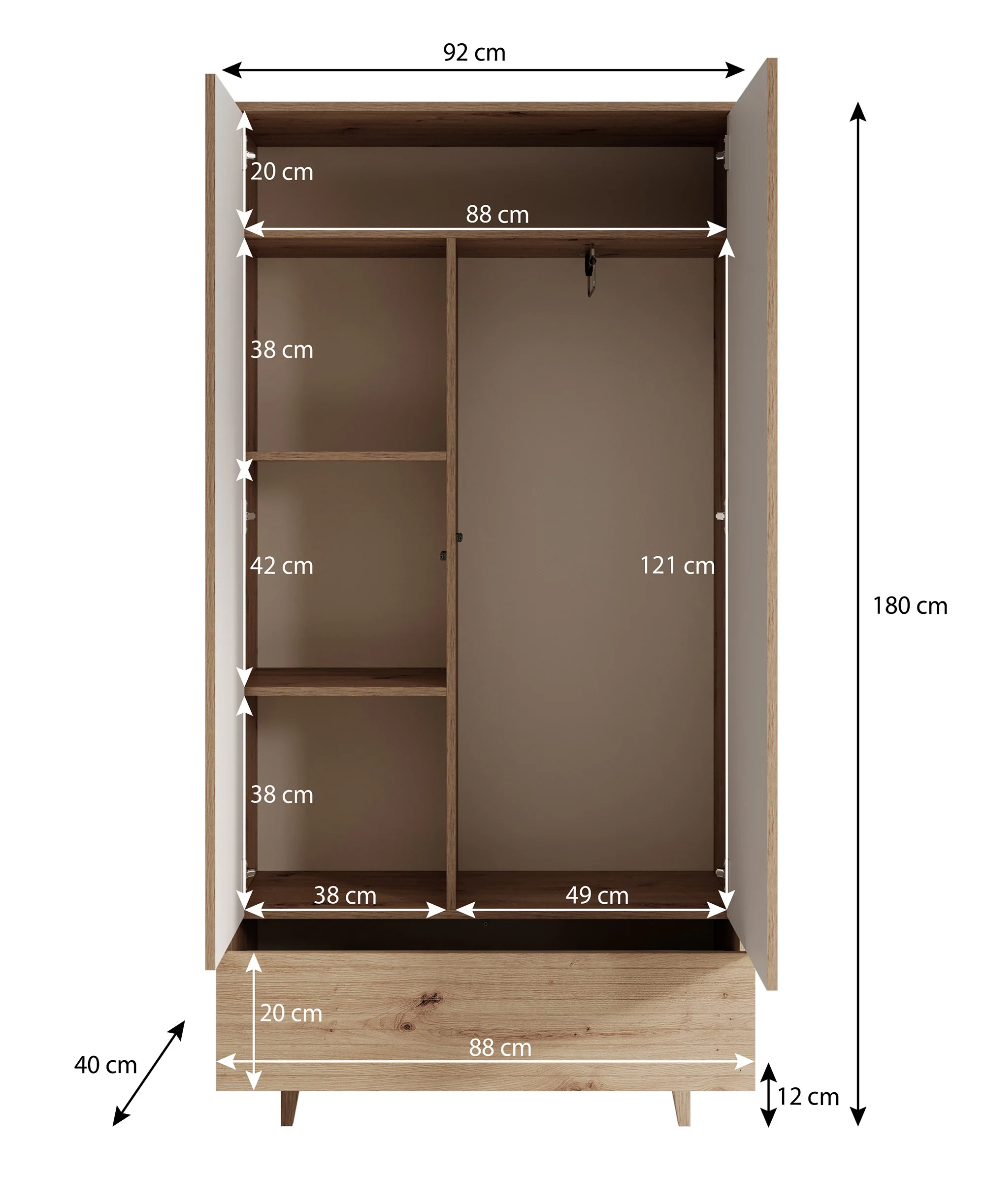 Fuzeta - Kledingkast 2-deurs - Eiken - 92x40x180 cm - Image 5