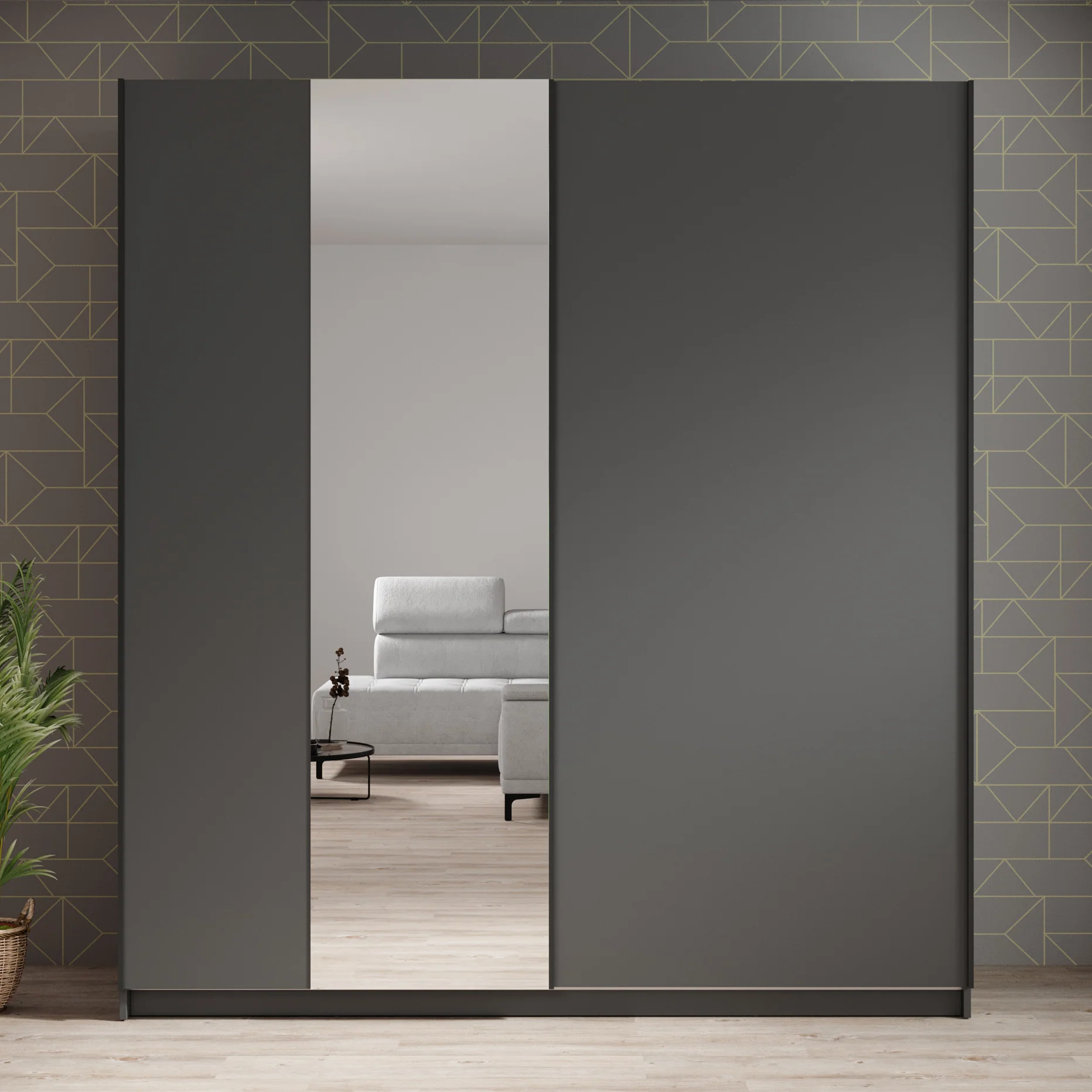 Ganaro - Kledingkast met spiegel - Grijs - 180x62x198 cm - Image 3