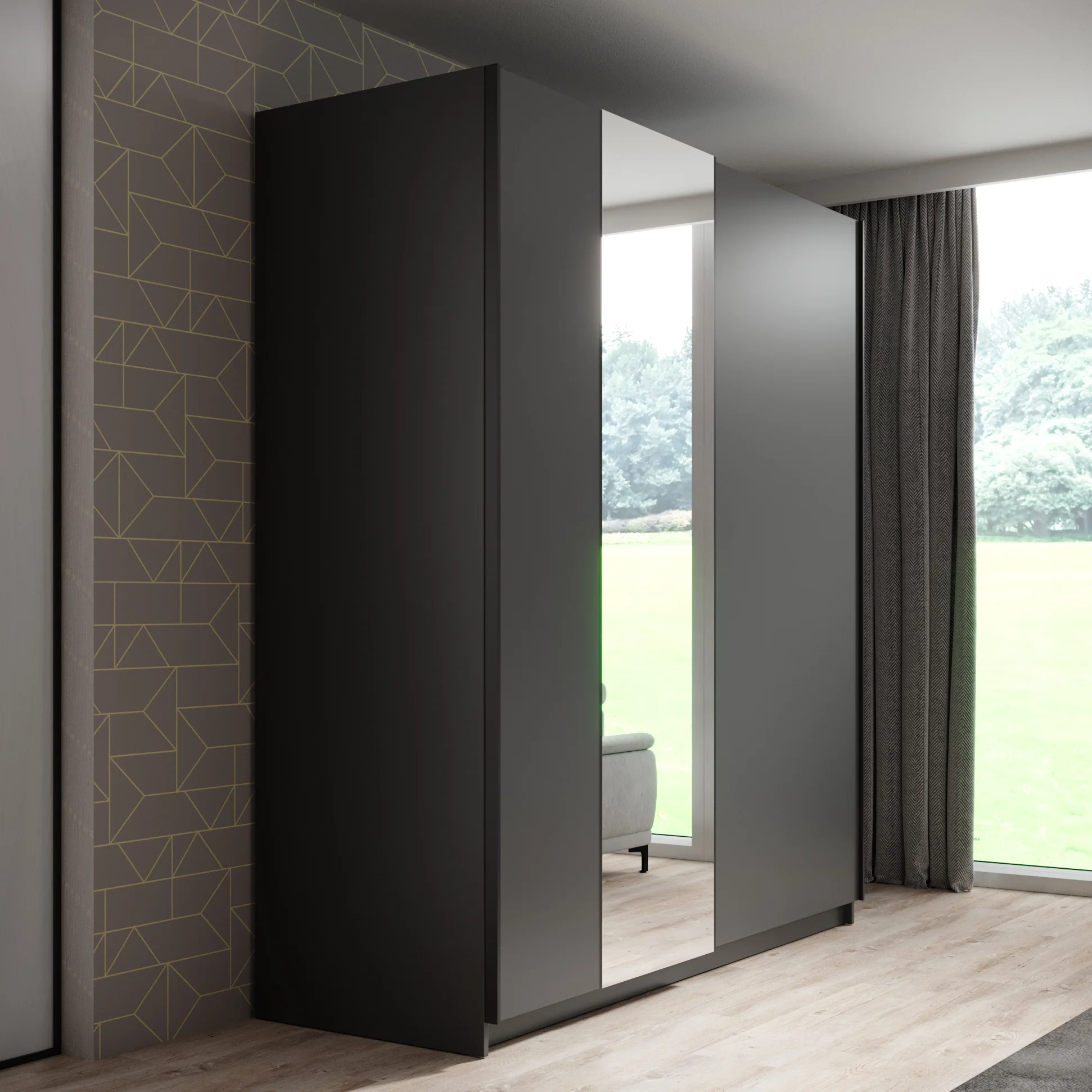 Ganaro - Kledingkast met spiegel - Grijs - 180x62x198 cm - Image 4
