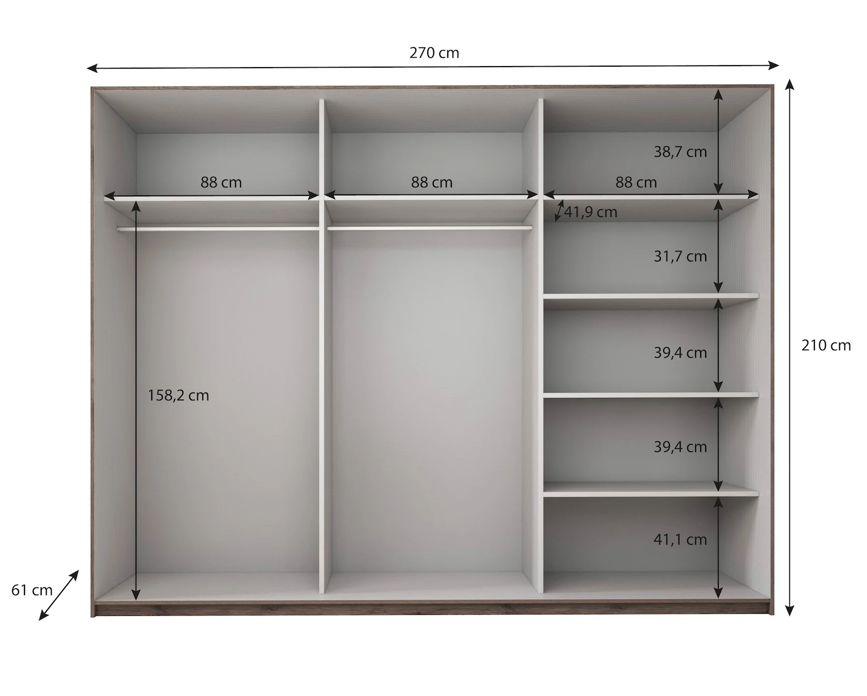 Kledingkast Gina - Antraciet eiken - 270 cm - Image 4