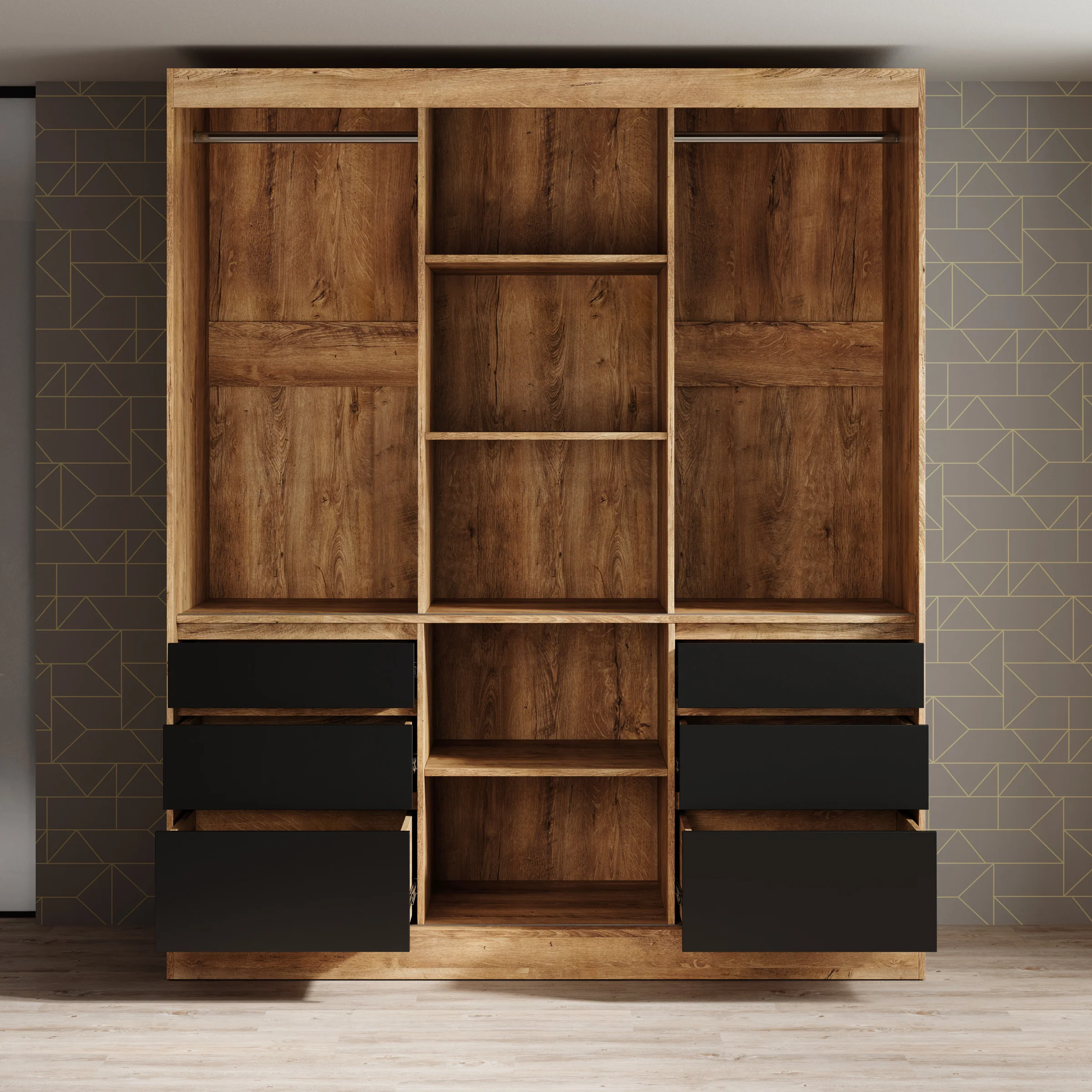 Henry - Kledingkast met schuifdeuren - Eiken/zwart - 180x65x216 cm - Image 2