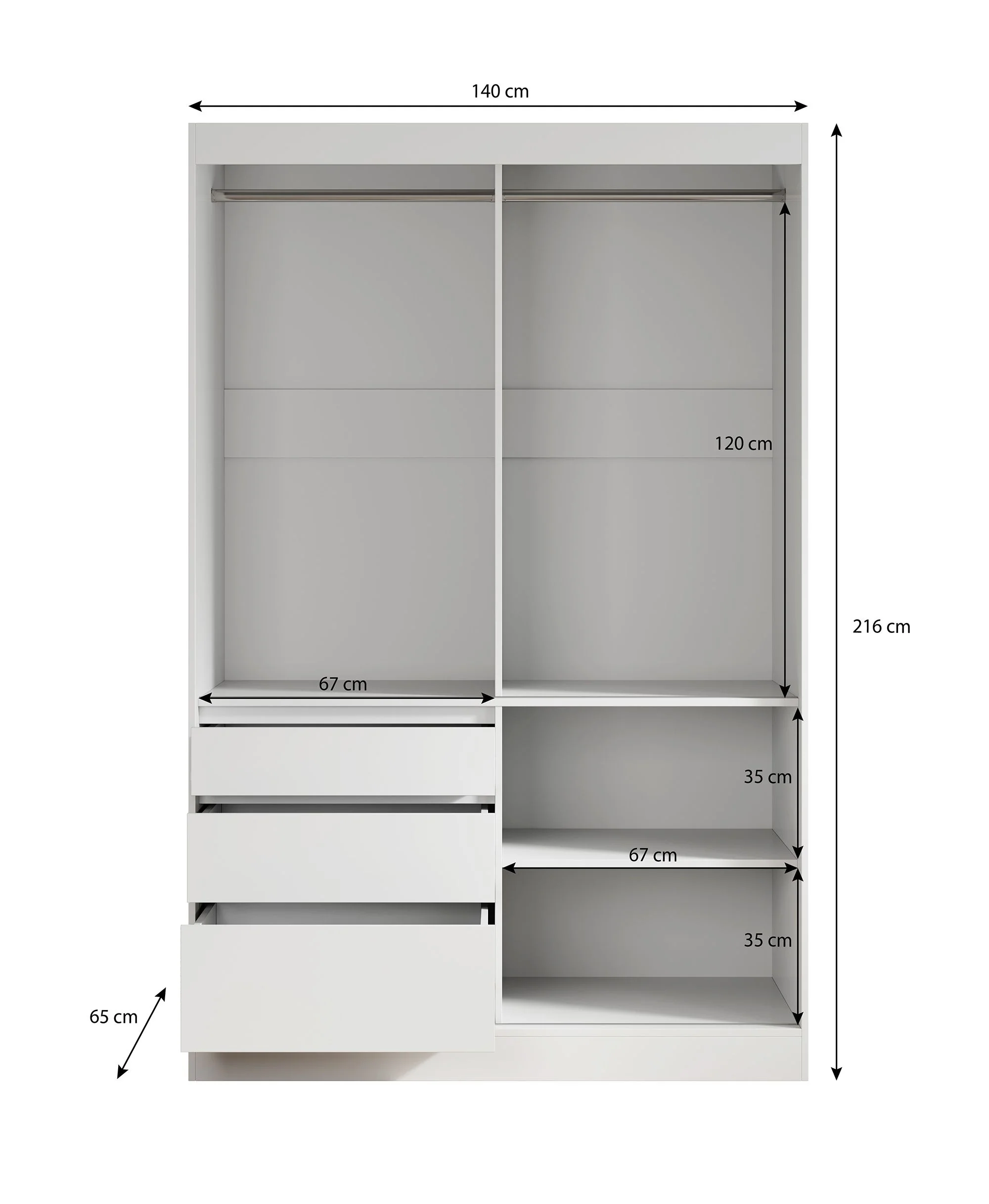 Henry - Kledingkast met schuifdeuren - Wit - 140x65x216 cm - Image 5