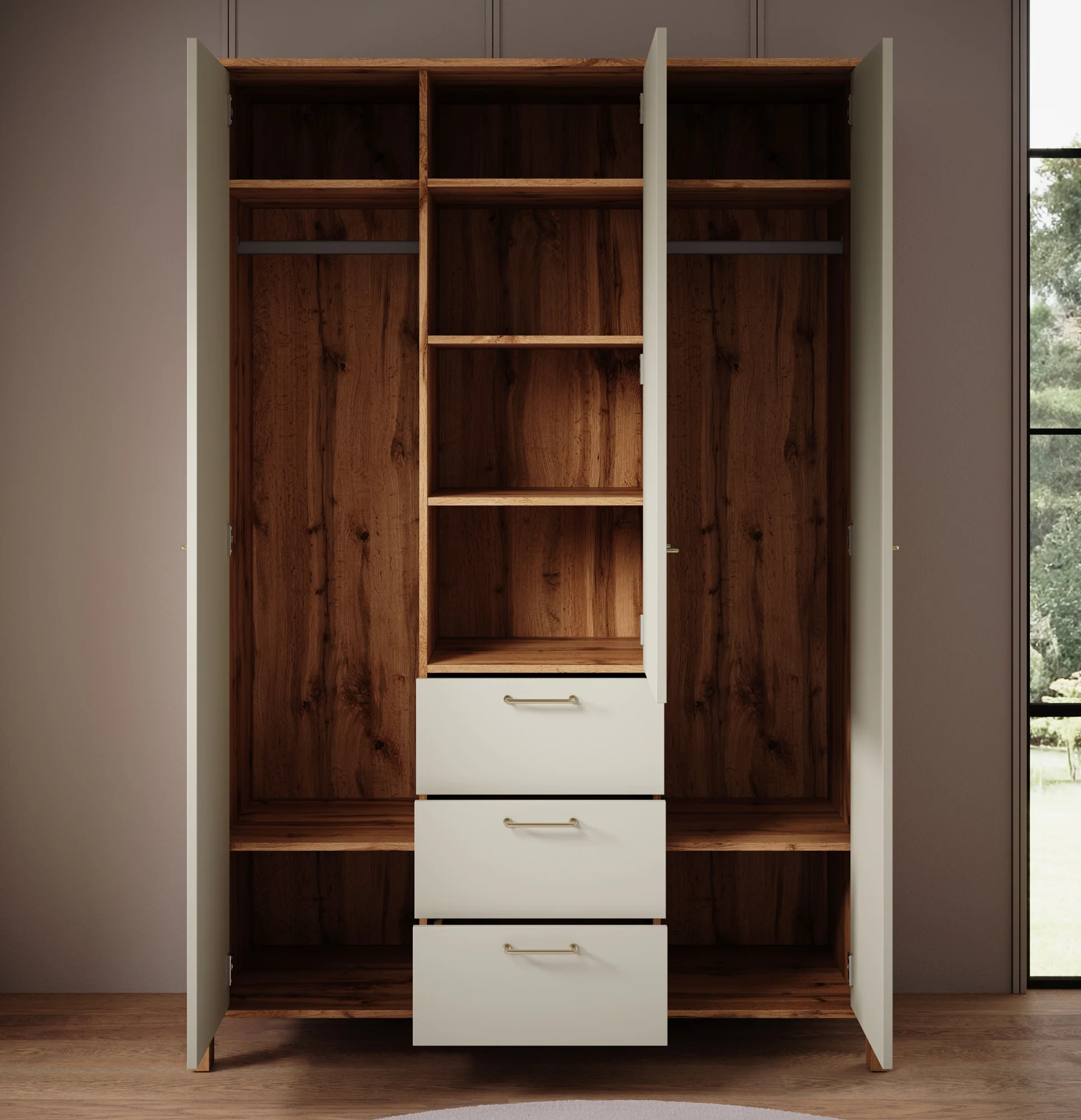 Isaac - Kledingkast 3-deurs - Beige - 138x53x199 cm - Image 3