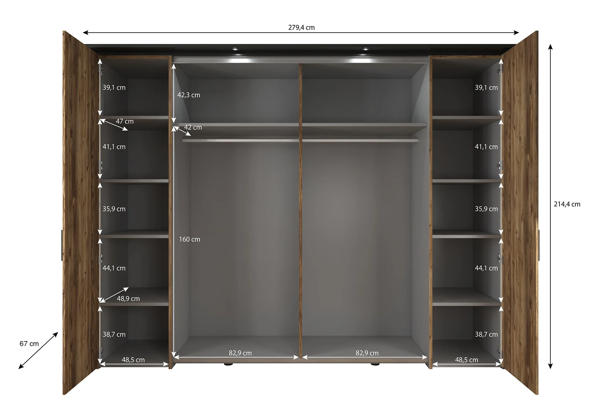 Jacob - Kledingkast met schuifdeuren - Zwart/eiken - 280x67x214 cm - Image 5