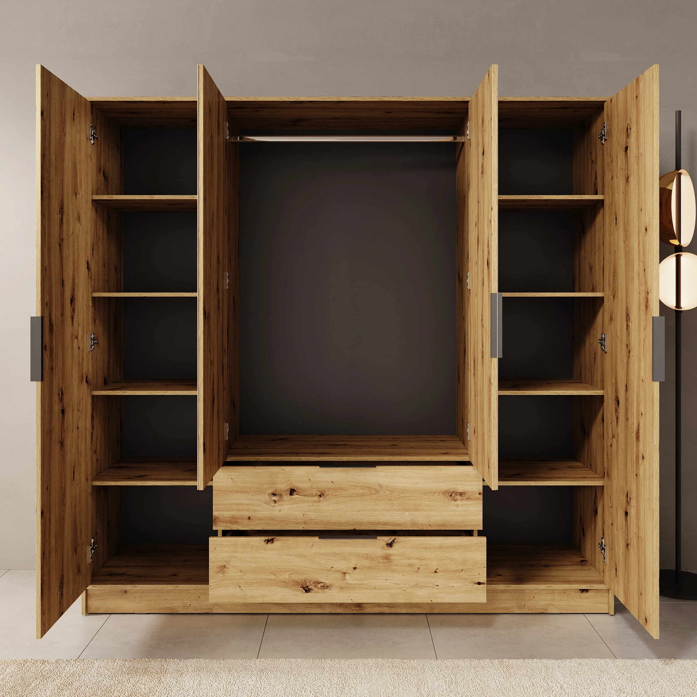 Kaelum - Kledingkast 4-deurs - Eiken - 206x51x200 cm - Image 2