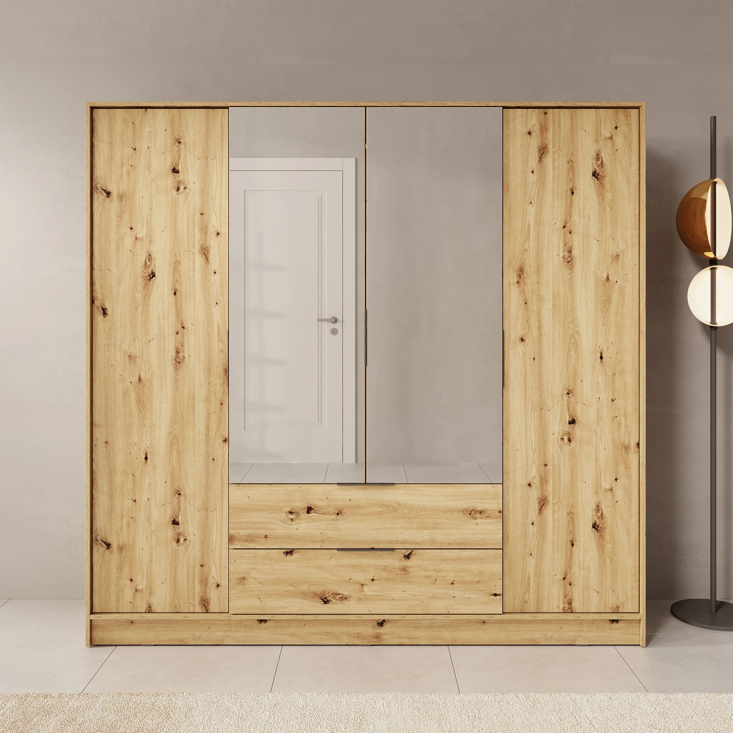 Kaelum - Kledingkast 4-deurs - Eiken - 206x51x200 cm - Image 3