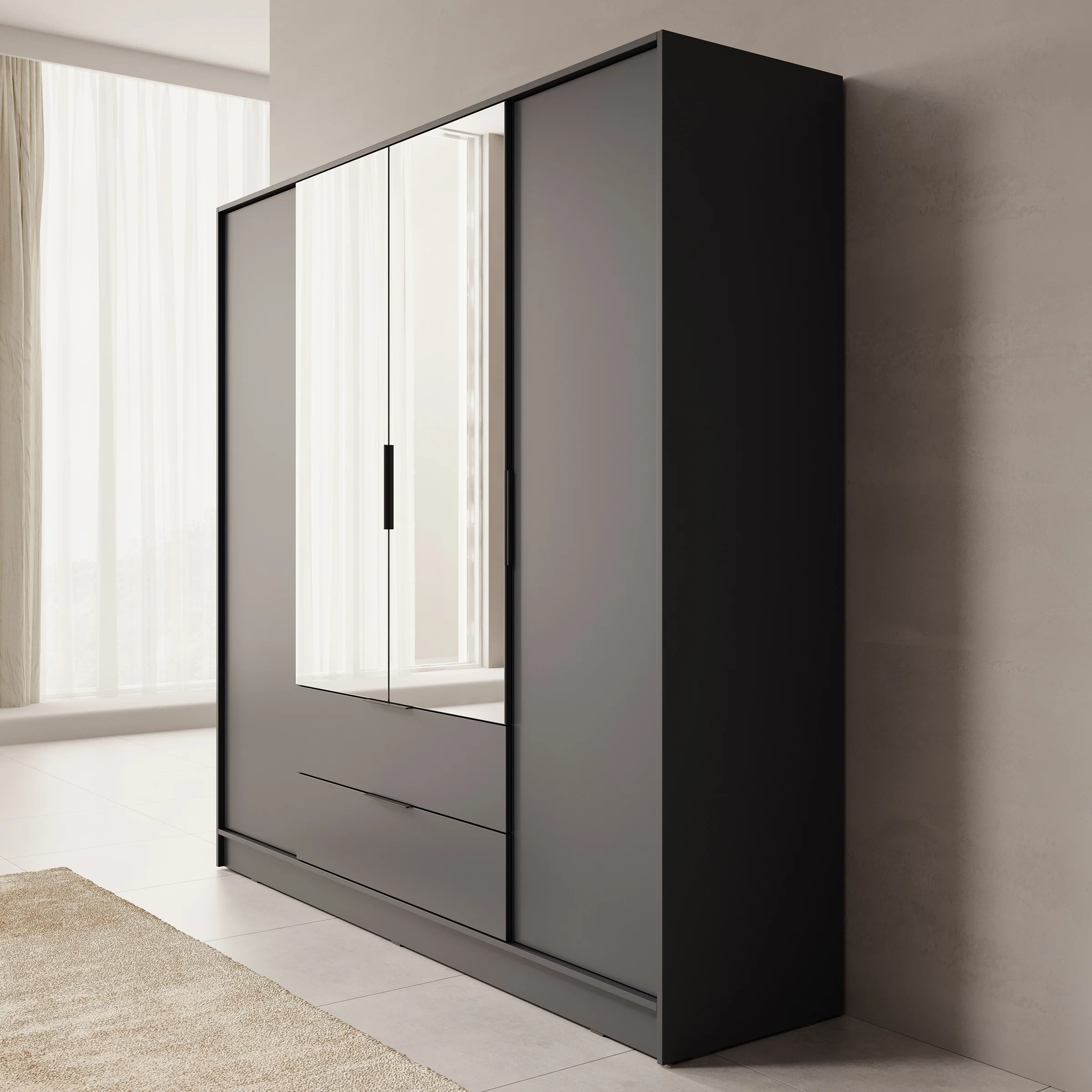 Kaelum - Kledingkast 4-deurs - Grijs - 206x51x200 cm - Image 4