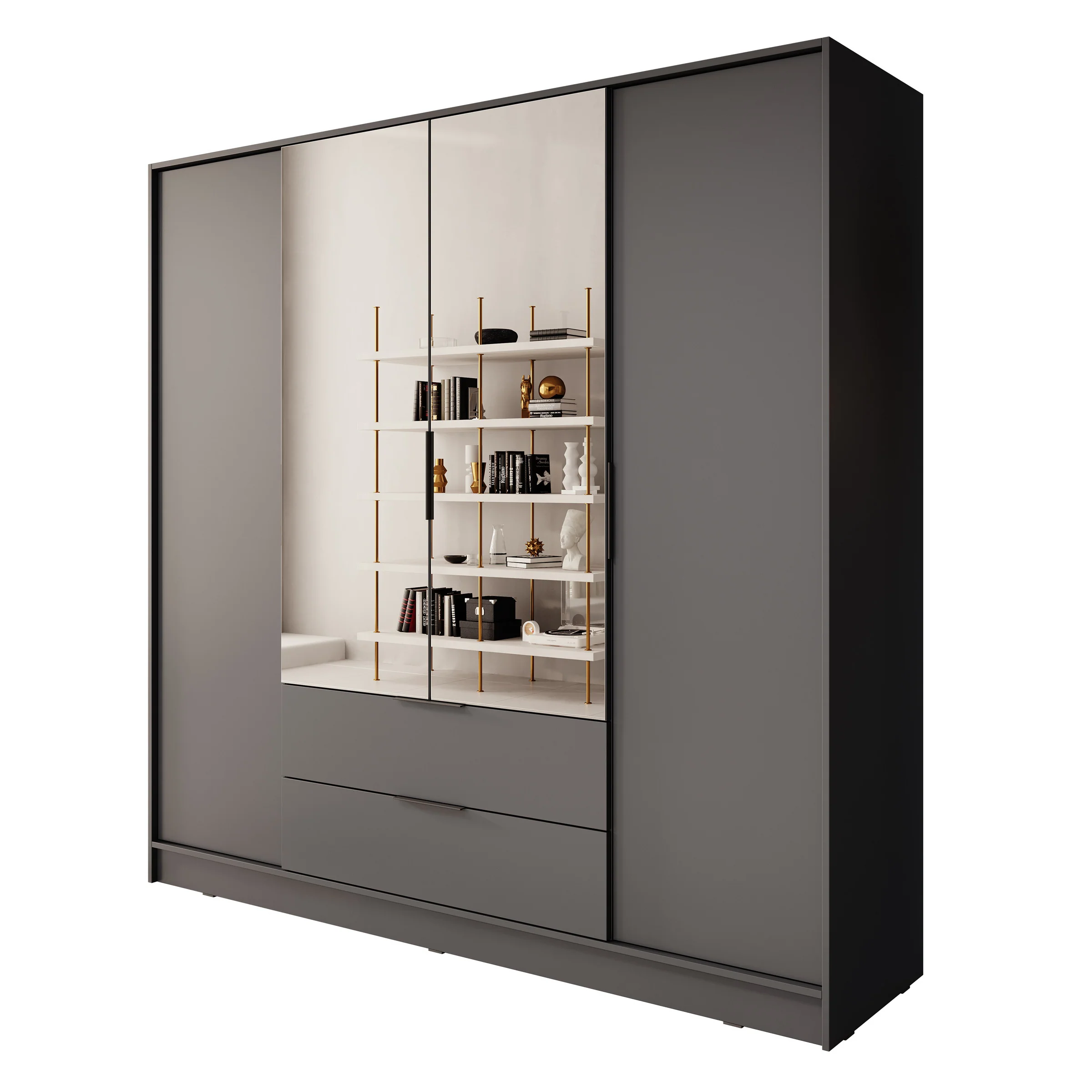 Kaelum - Kledingkast 4-deurs - Grijs - 206x51x200 cm - Image 7